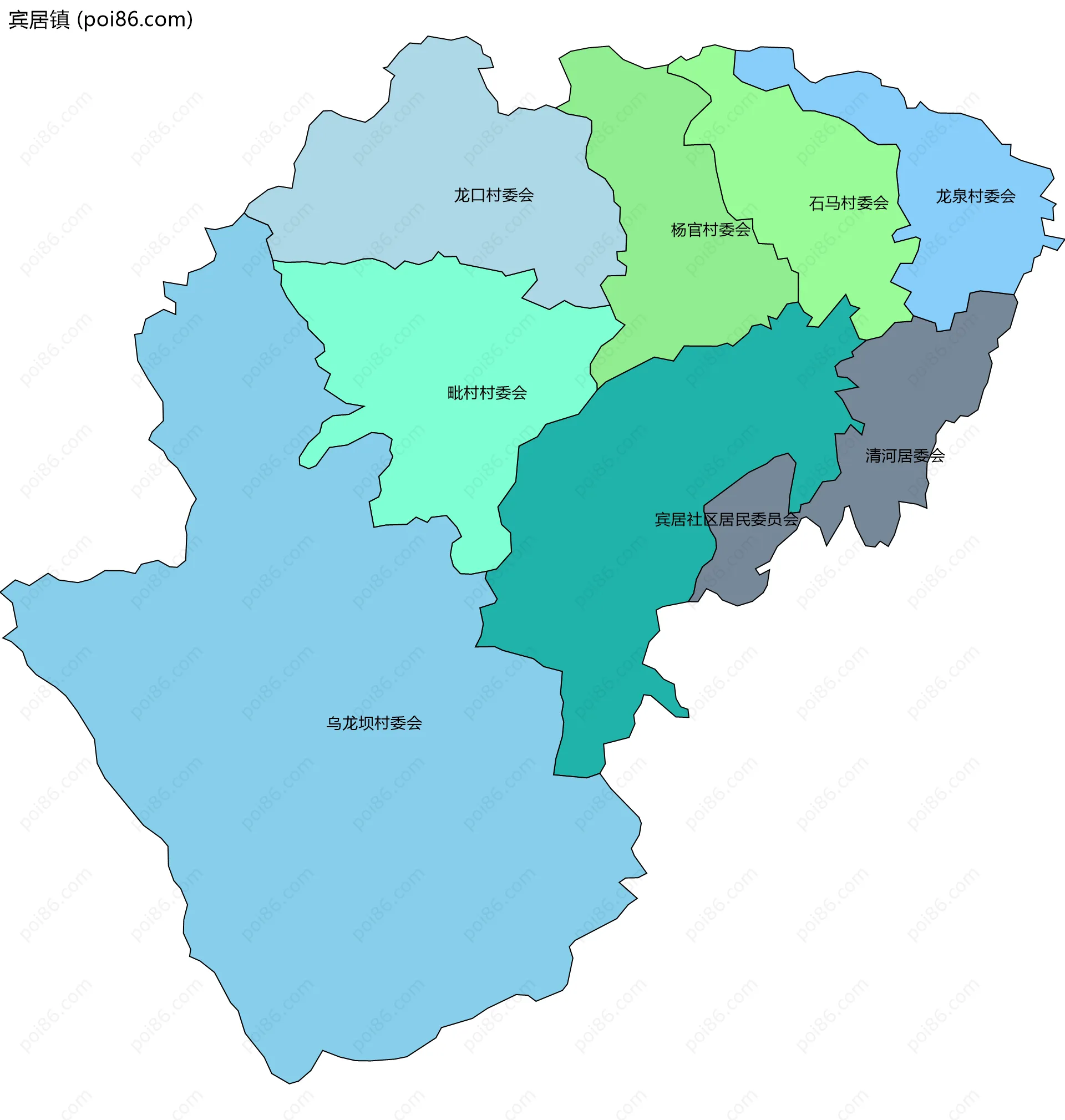 宾居镇边界地图(五级行政区划)