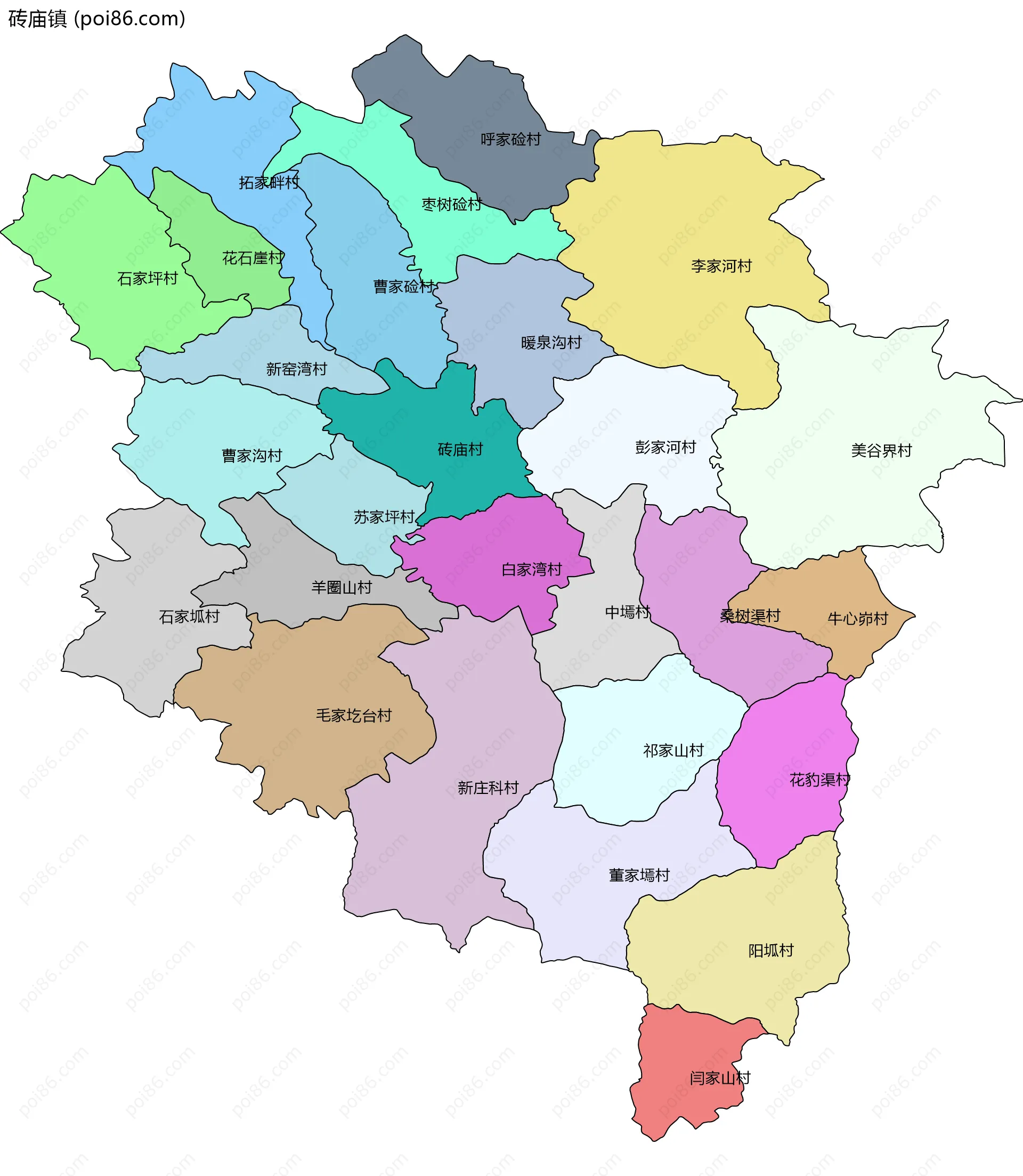 砖庙镇边界地图(五级行政区划)