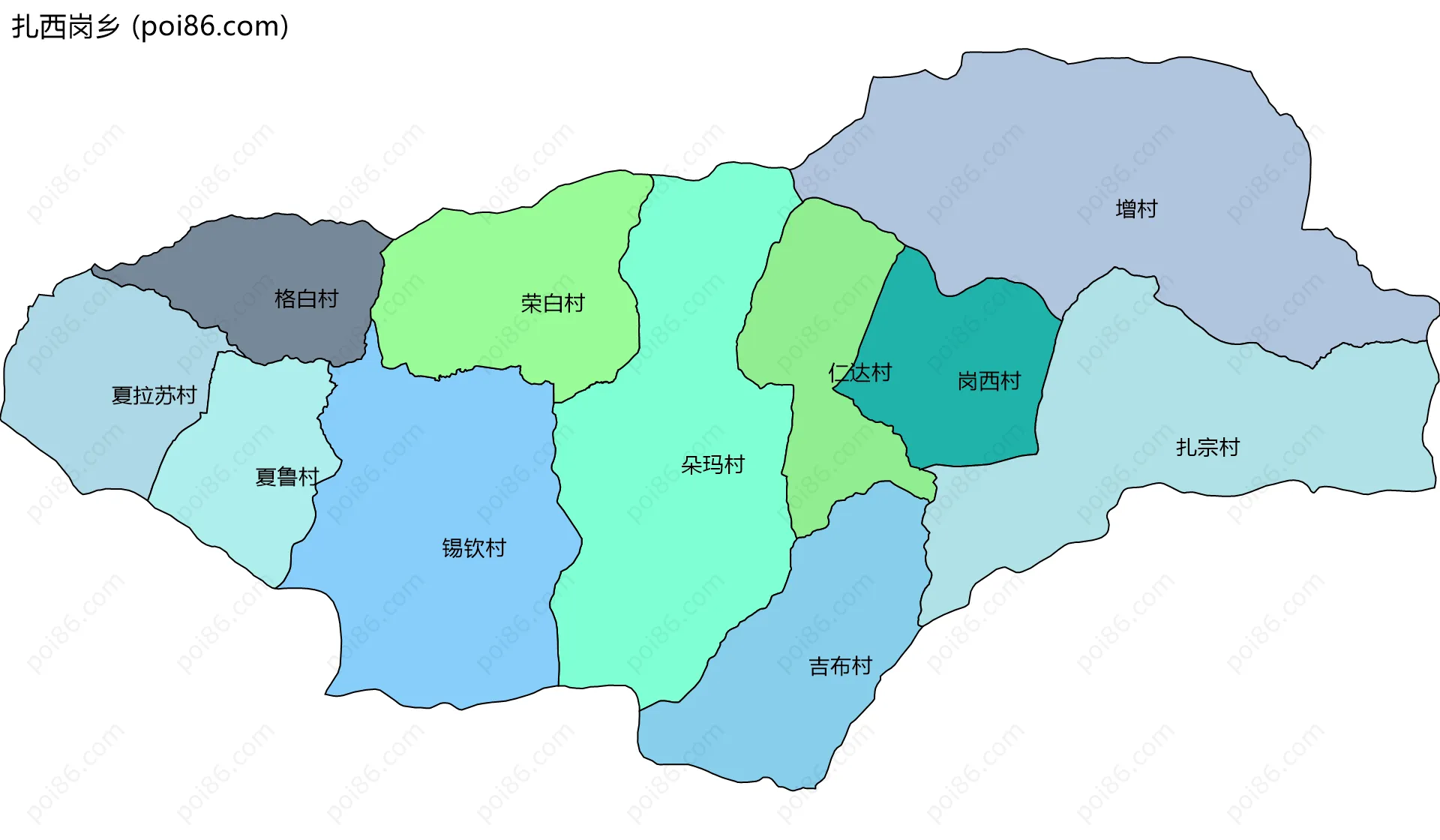 扎西岗乡边界地图(五级行政区划)