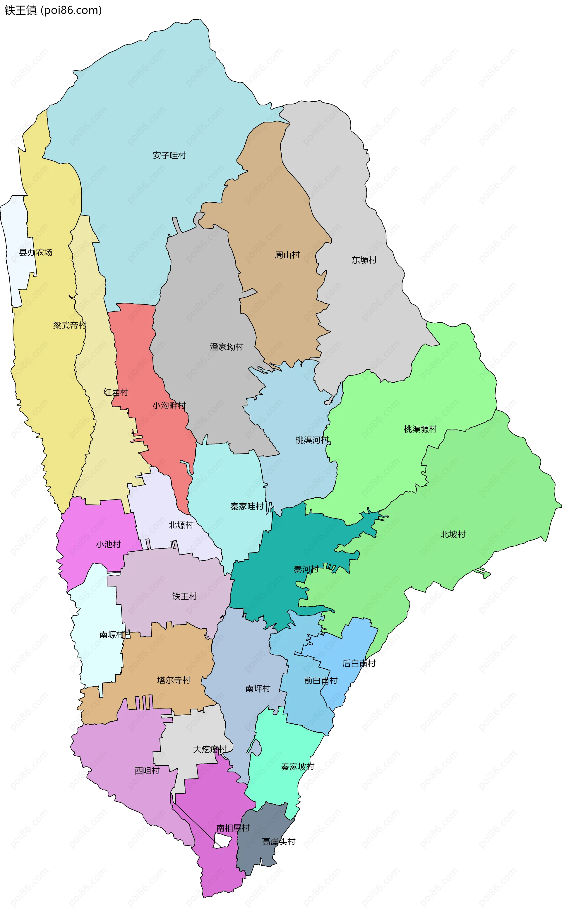 铁王镇边界地图(五级行政区划)