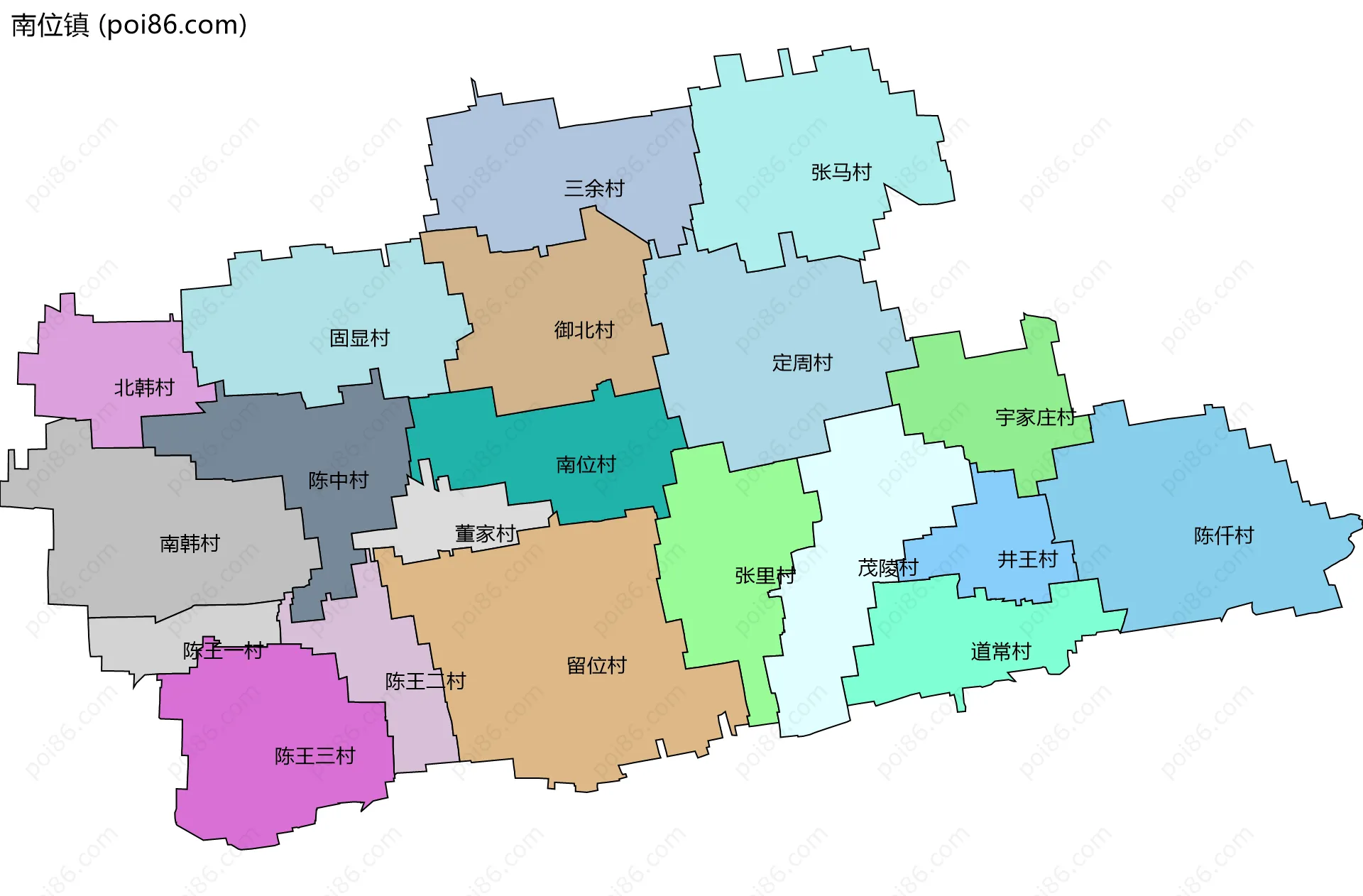 南位镇边界地图(五级行政区划)