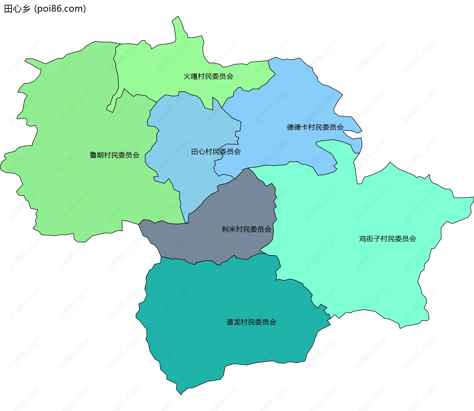 田心乡边界地图(五级行政区划)