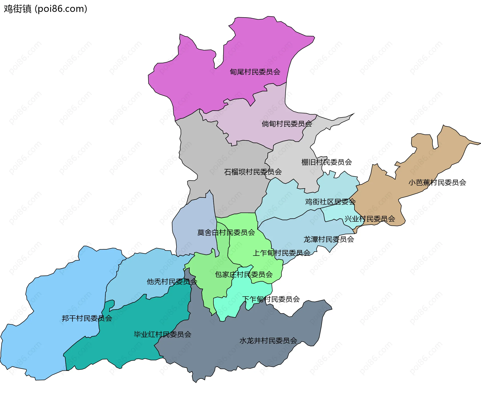 鸡街镇边界地图(五级行政区划)