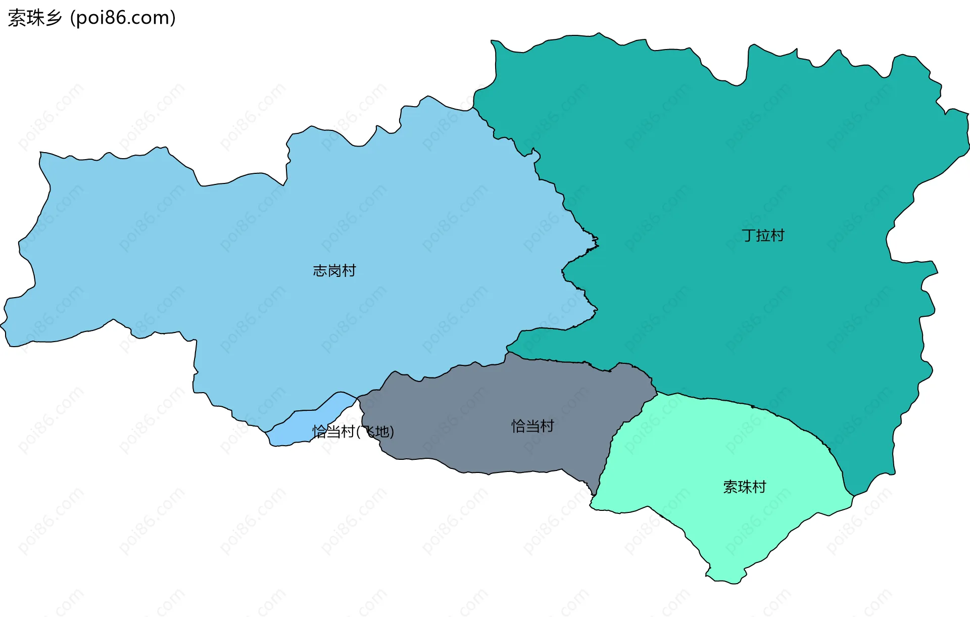 索珠乡边界地图(五级行政区划)