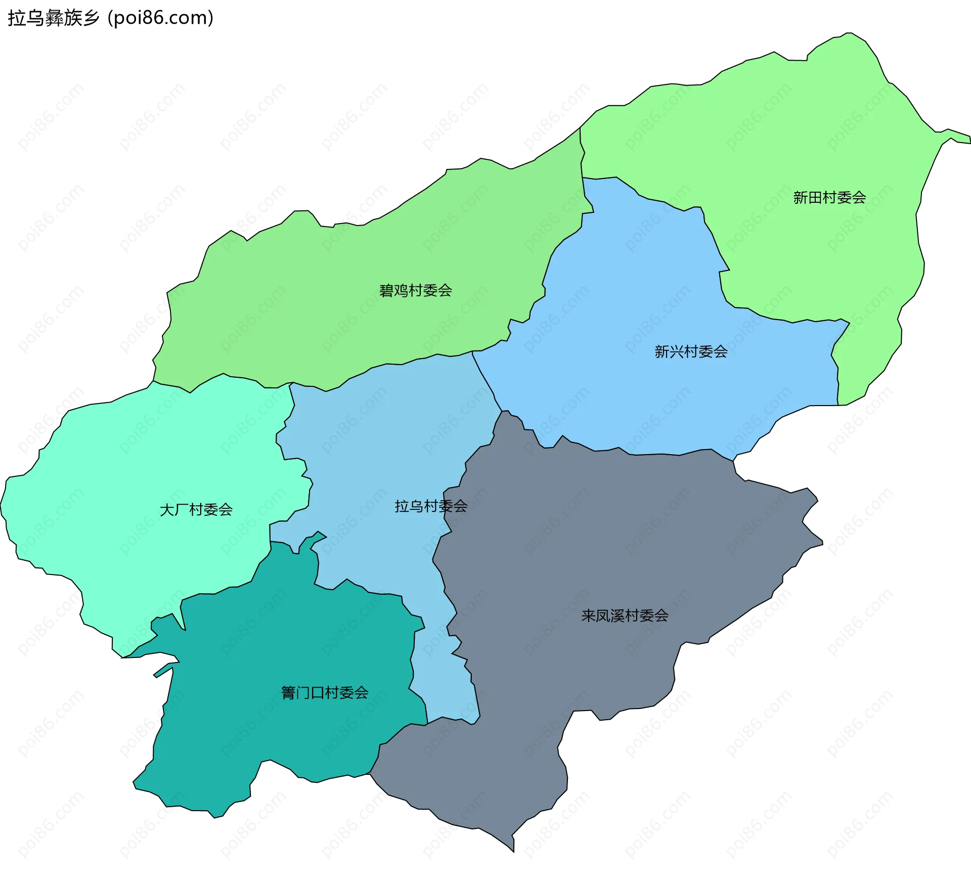 拉乌彝族乡边界地图(五级行政区划)