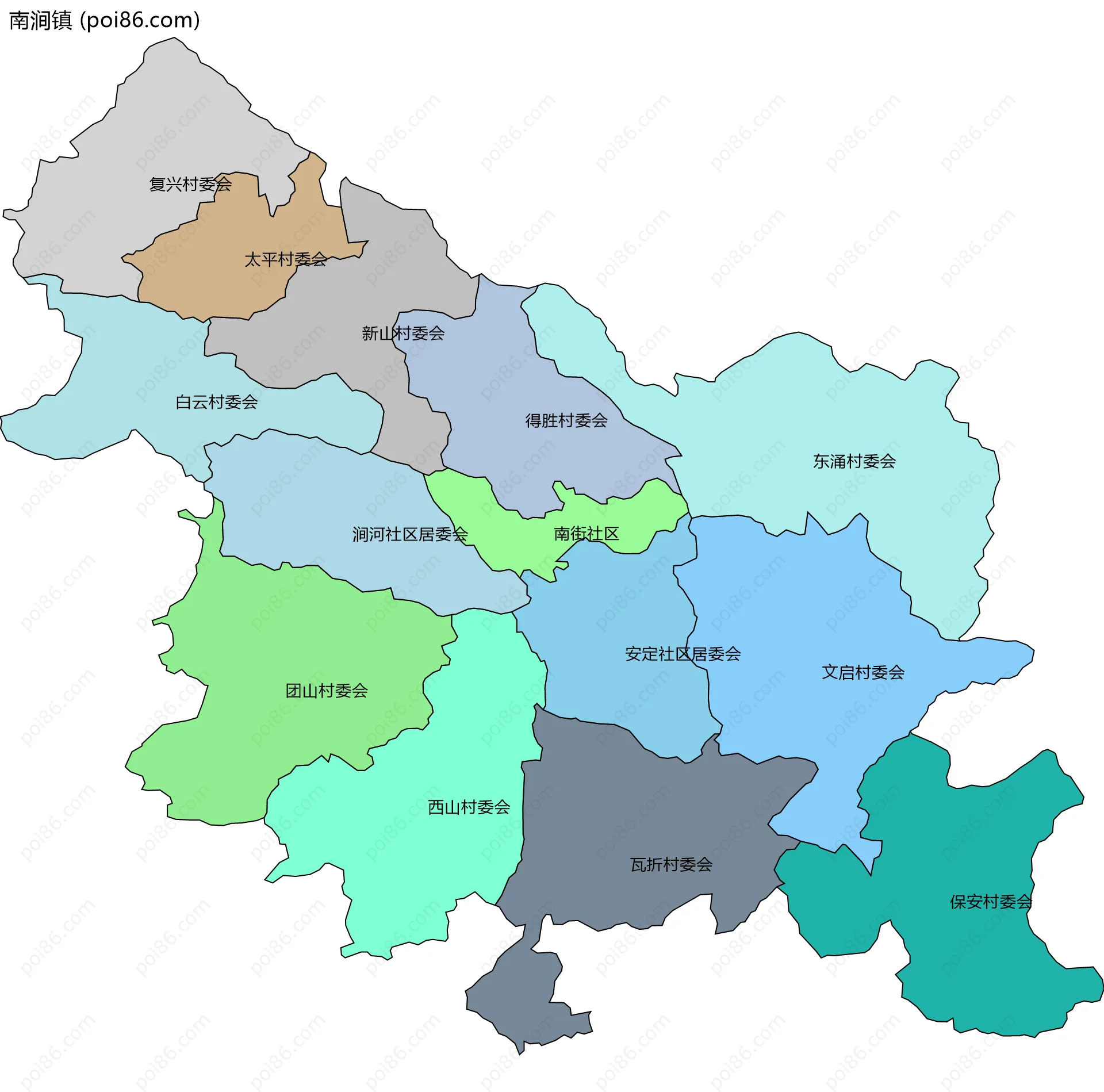 南涧镇边界地图(五级行政区划)