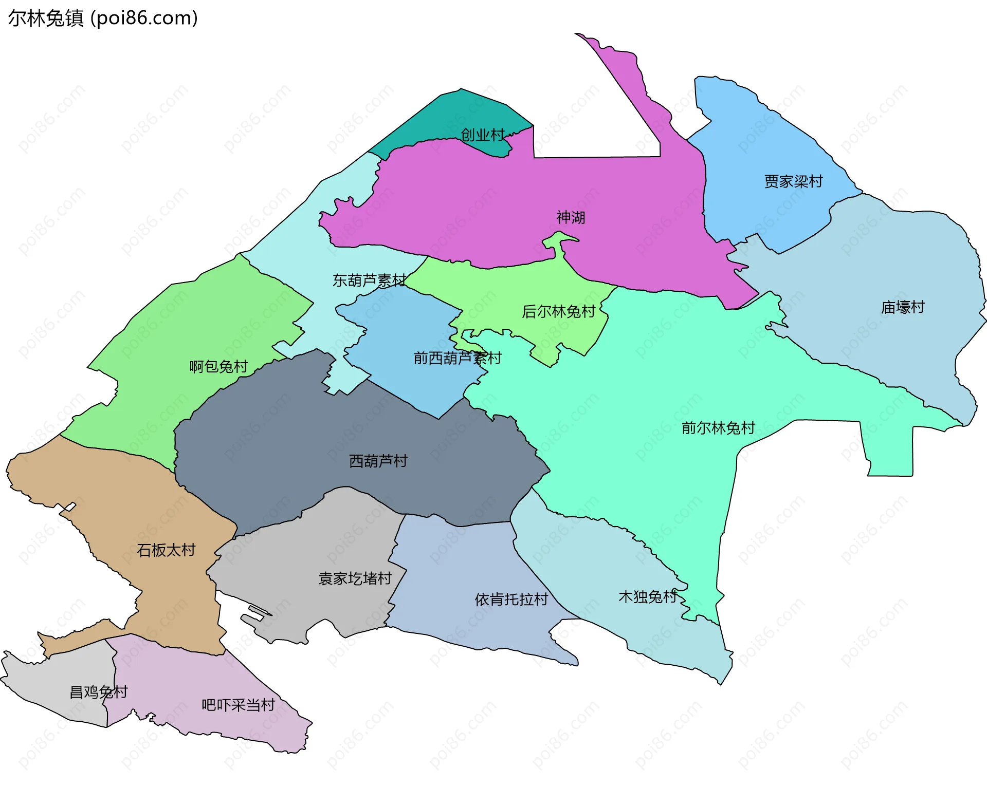 尔林兔镇边界地图(五级行政区划)