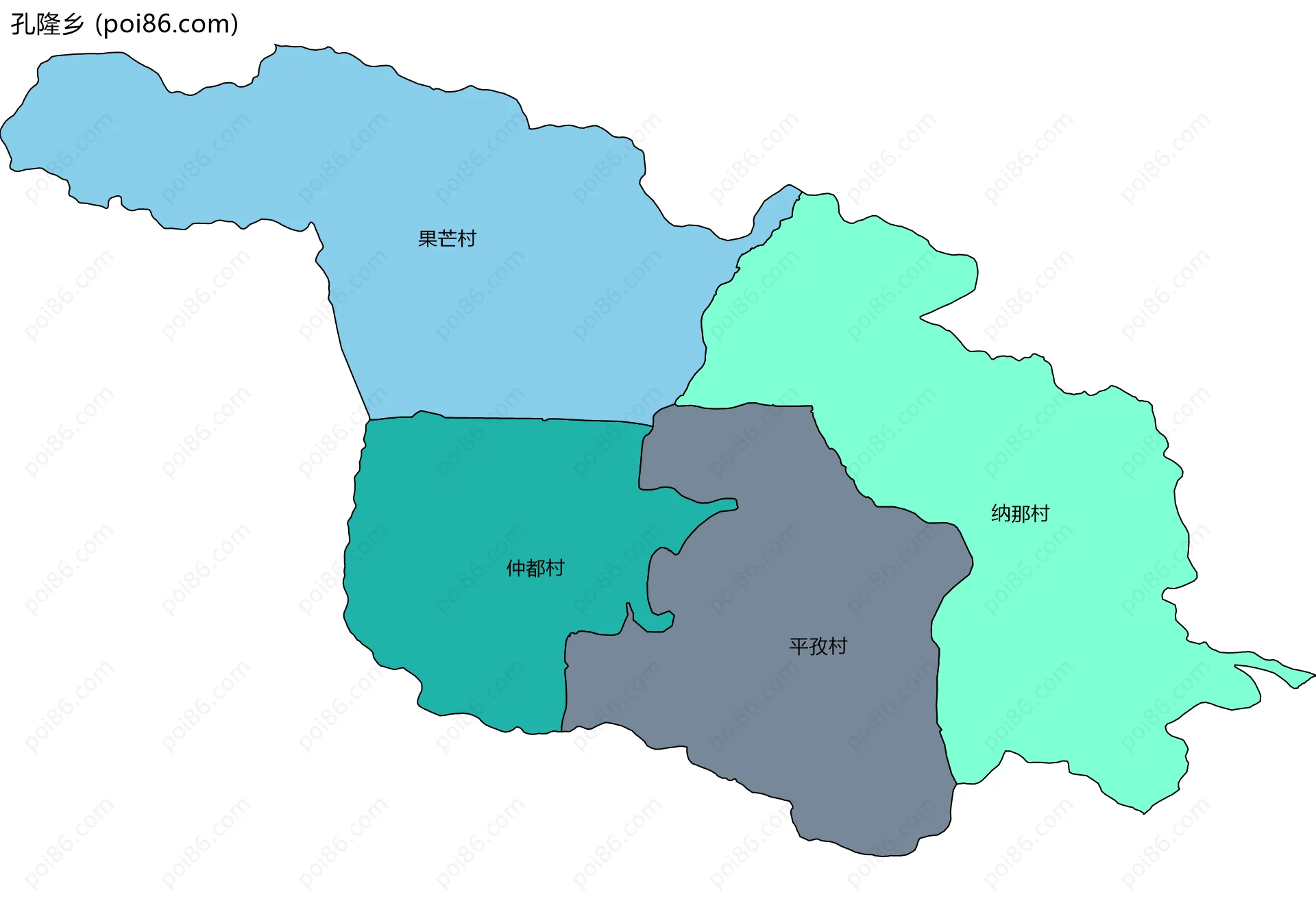 孔隆乡边界地图(五级行政区划)