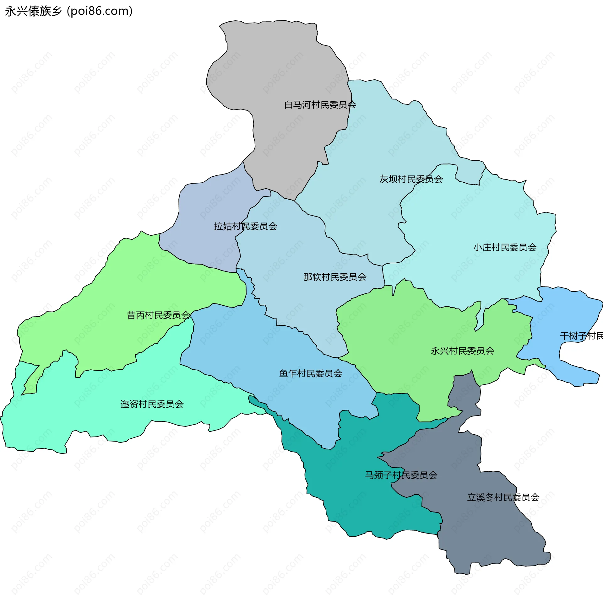 永兴傣族乡边界地图(五级行政区划)