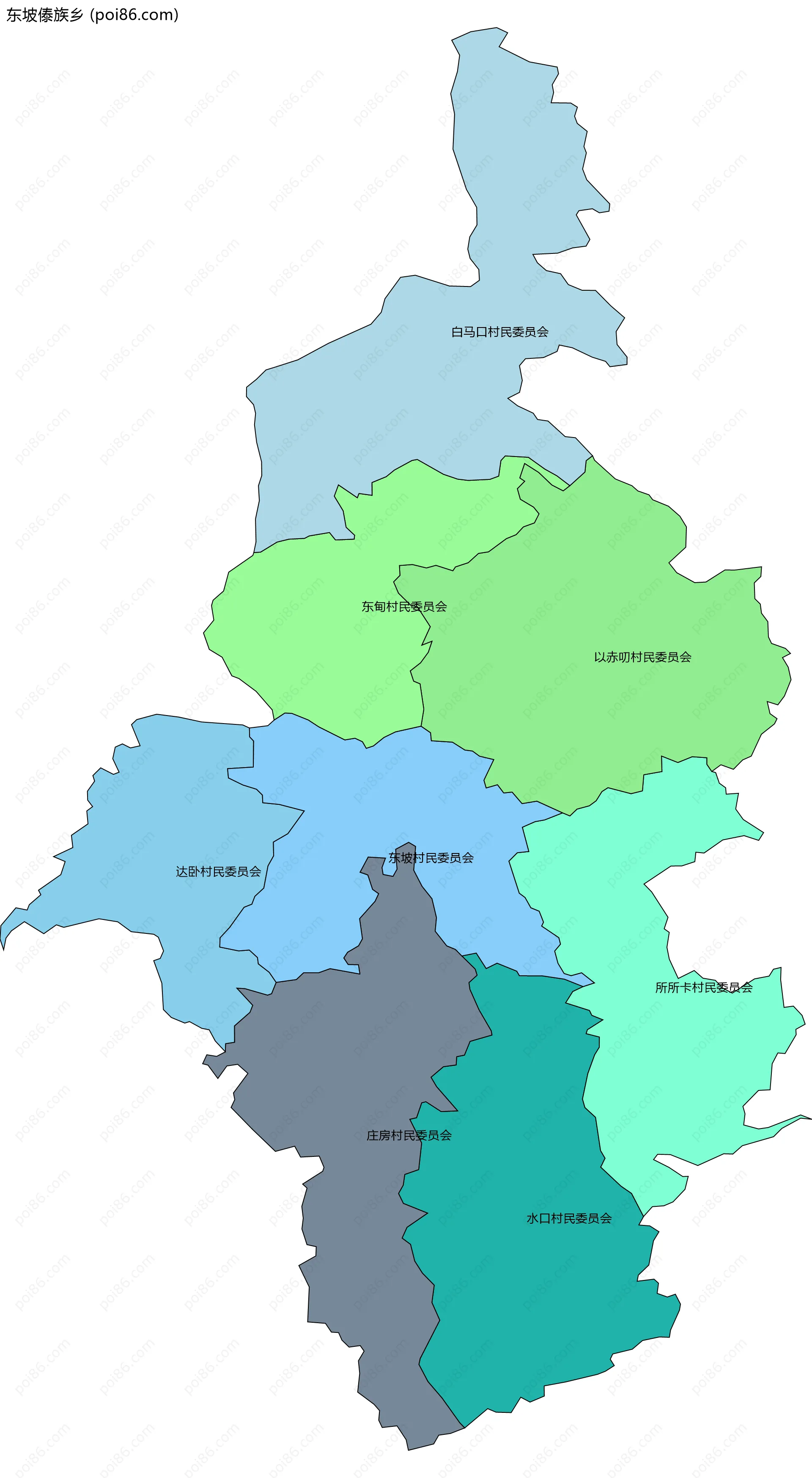 东坡傣族乡边界地图(五级行政区划)