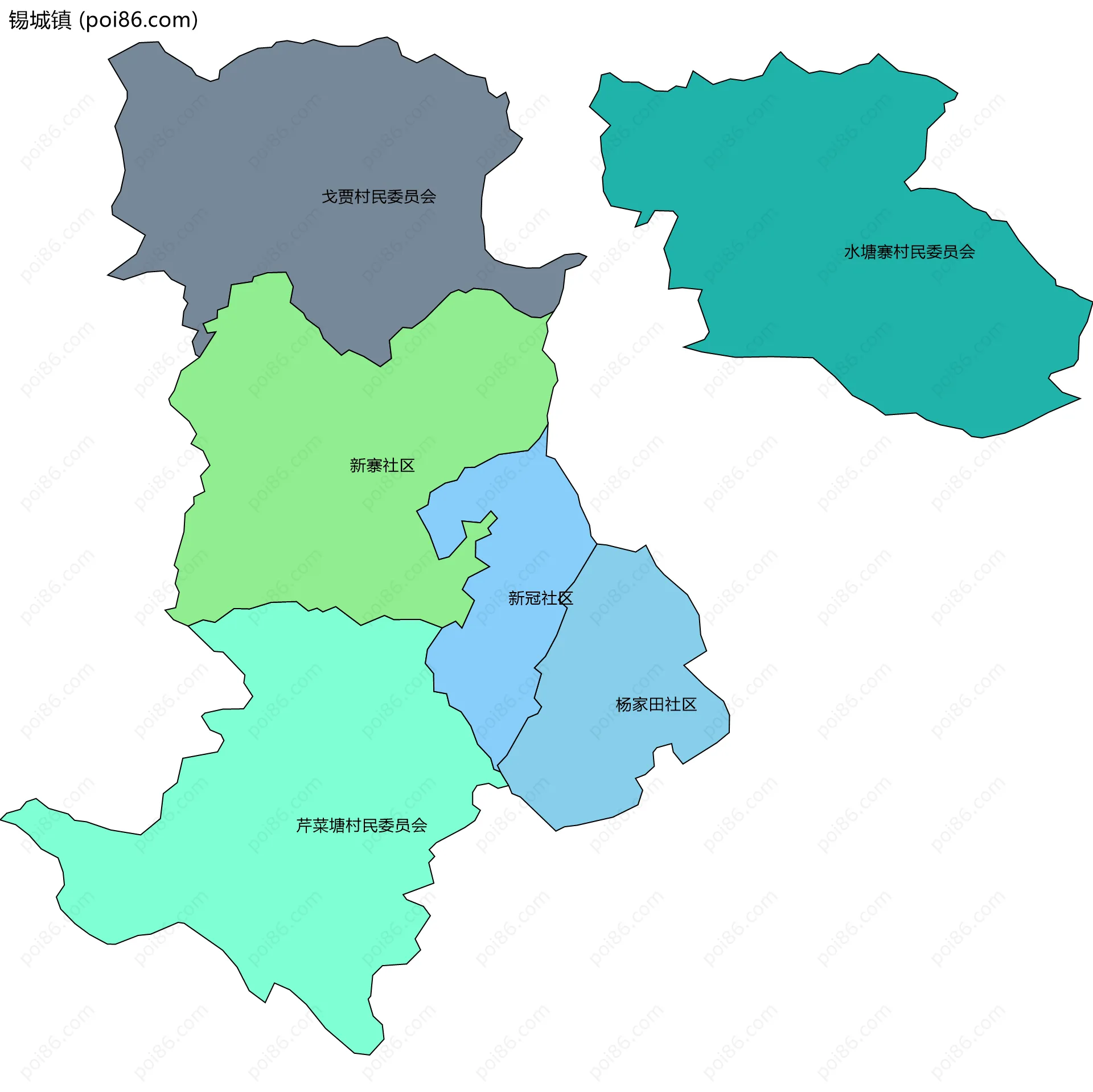 锡城镇边界地图(五级行政区划)