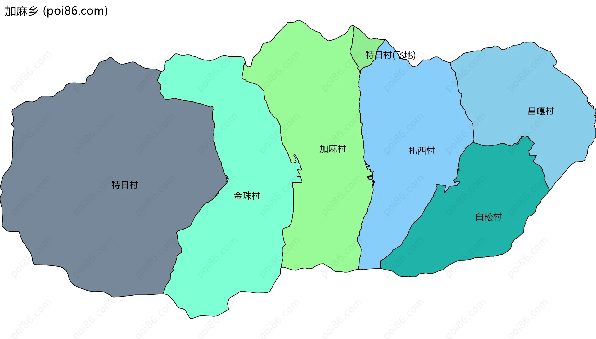 加麻乡边界地图(五级行政区划)