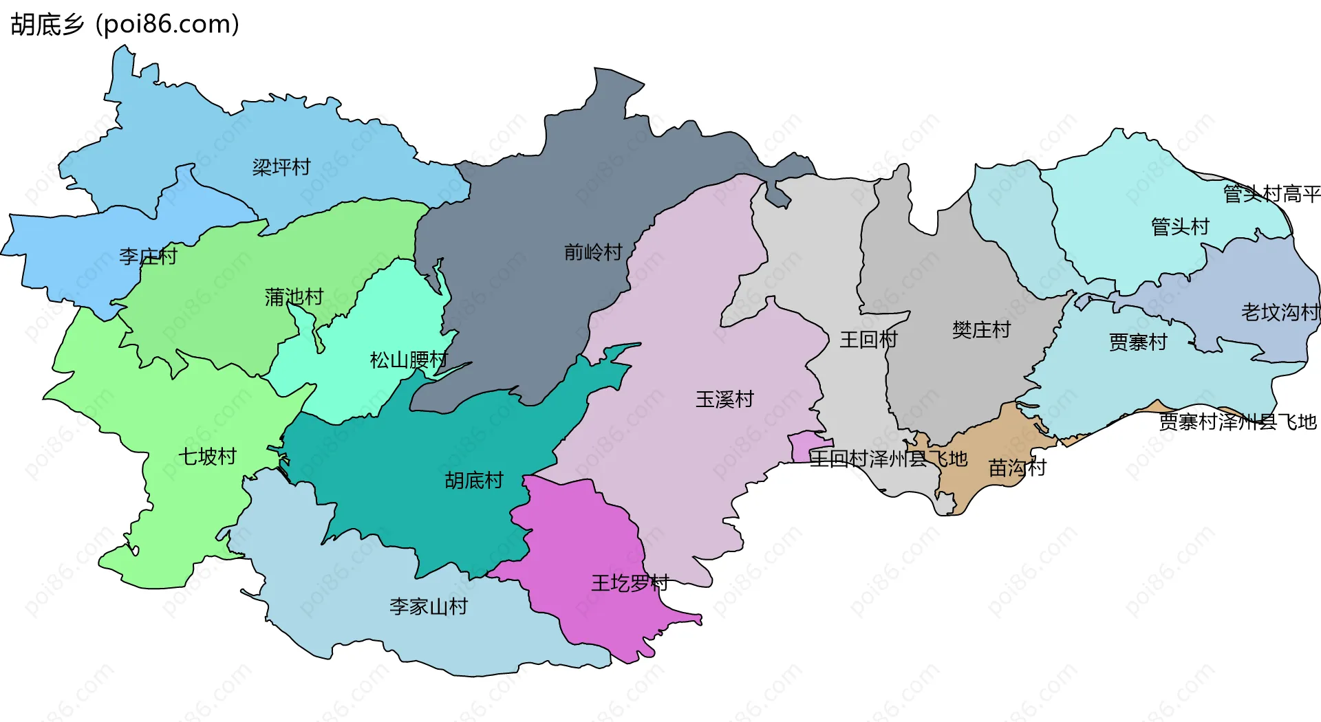 胡底乡边界地图(五级行政区划)