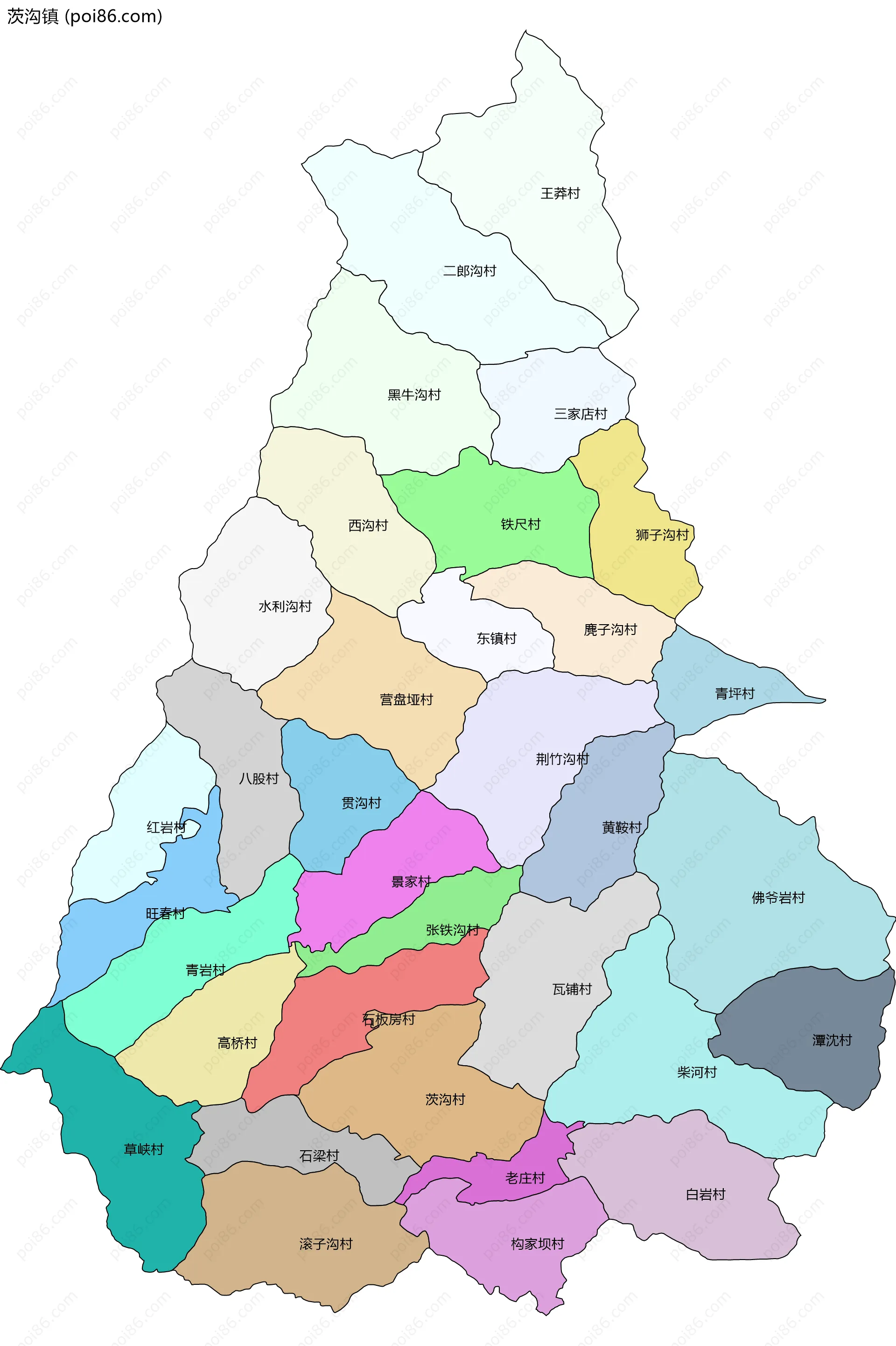 茨沟镇边界地图(五级行政区划)