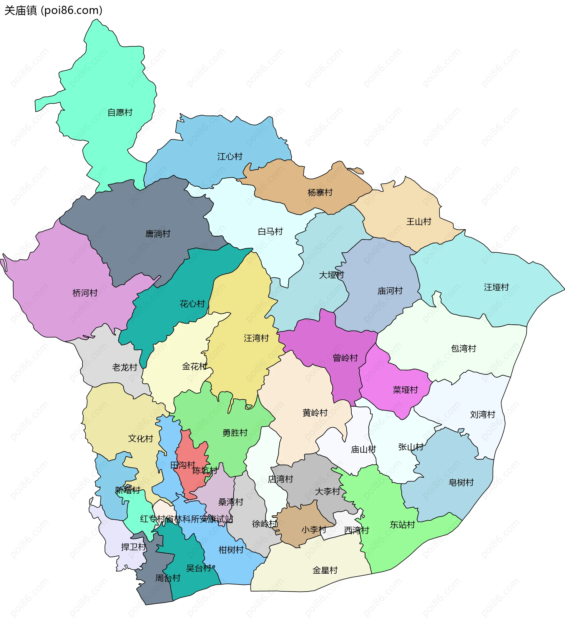 关庙镇边界地图(五级行政区划)