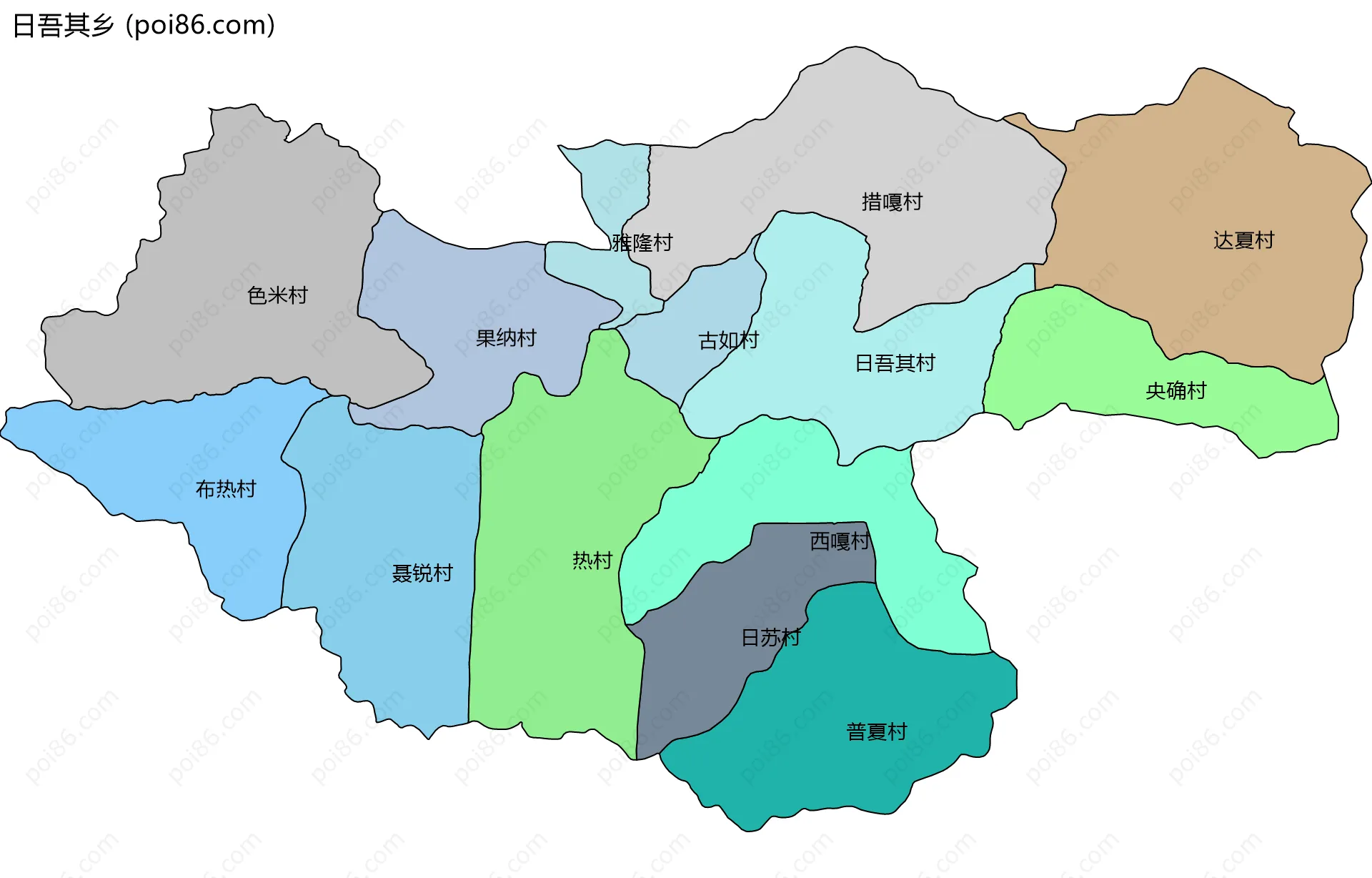 日吾其乡边界地图(五级行政区划)