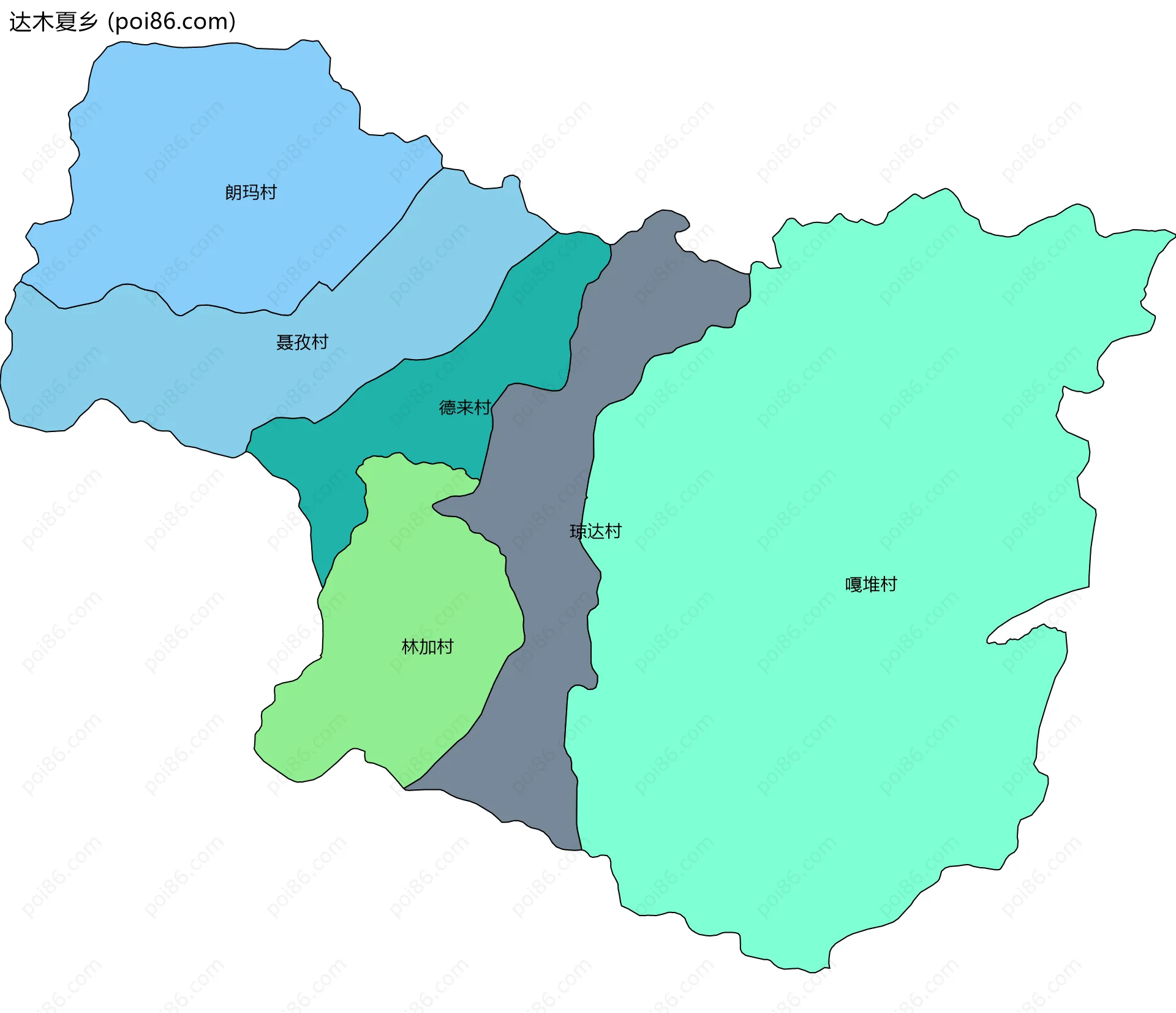 达木夏乡边界地图(五级行政区划)