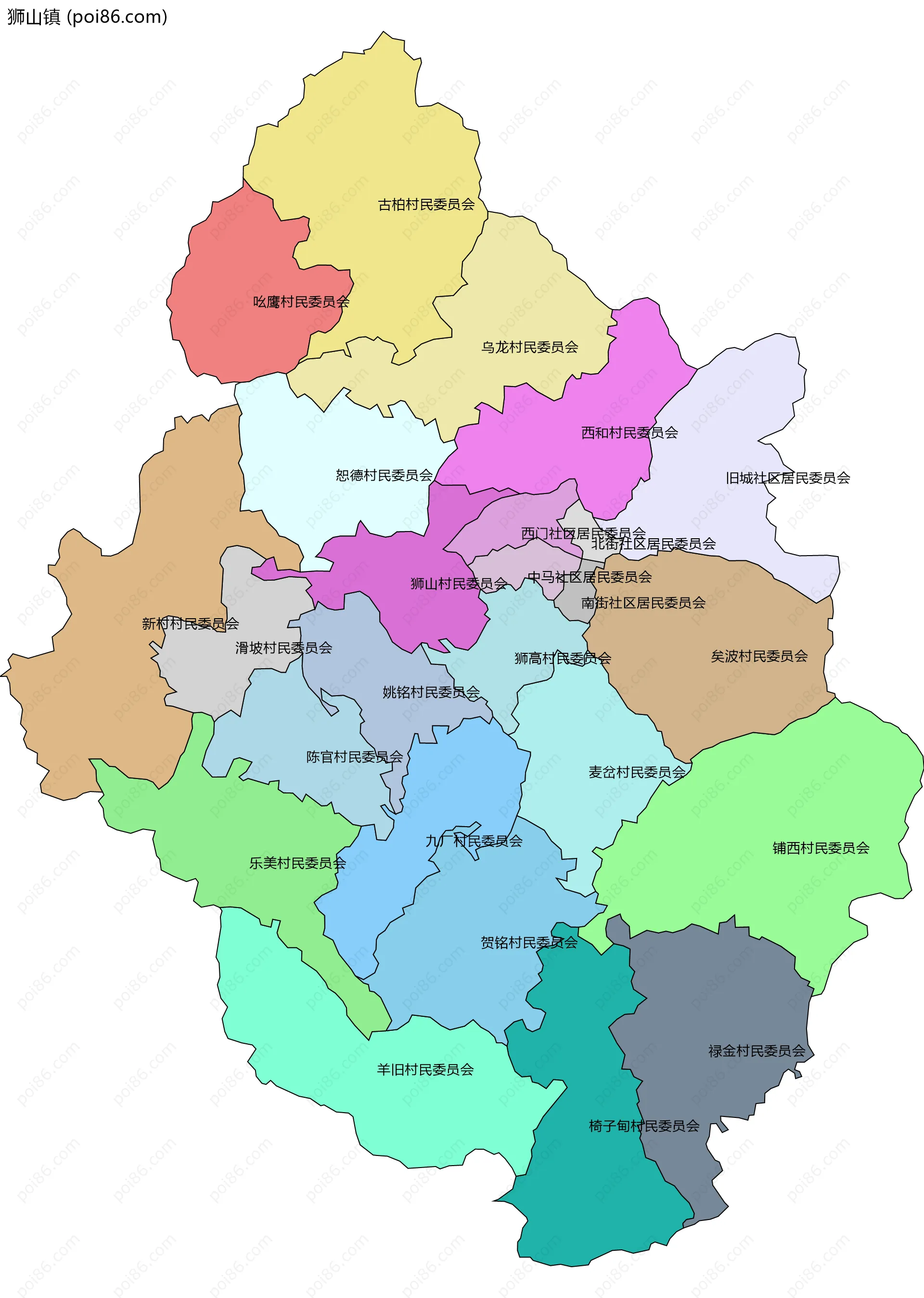 狮山镇边界地图(五级行政区划)