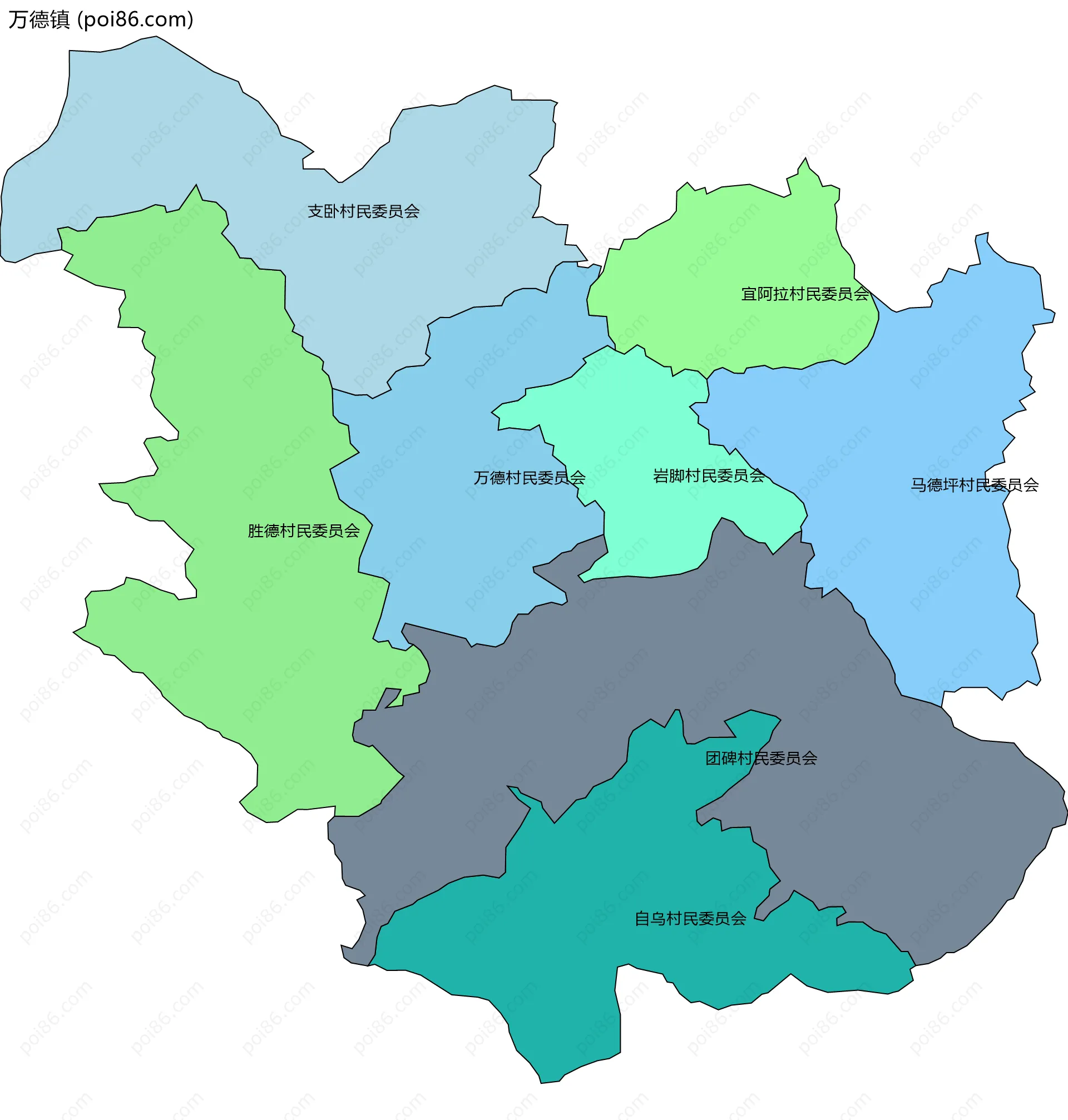 万德镇边界地图(五级行政区划)