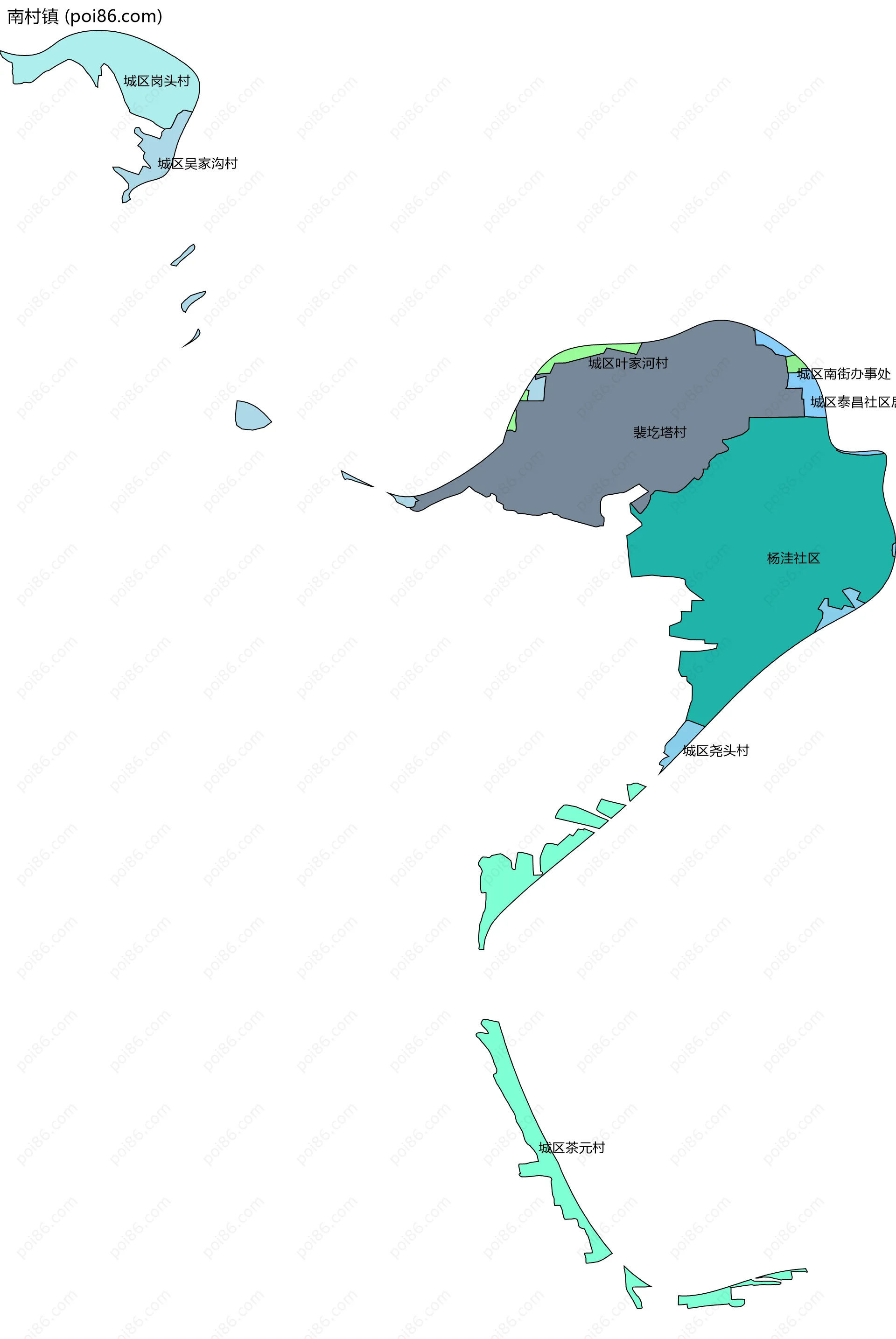 南村镇边界地图(五级行政区划)