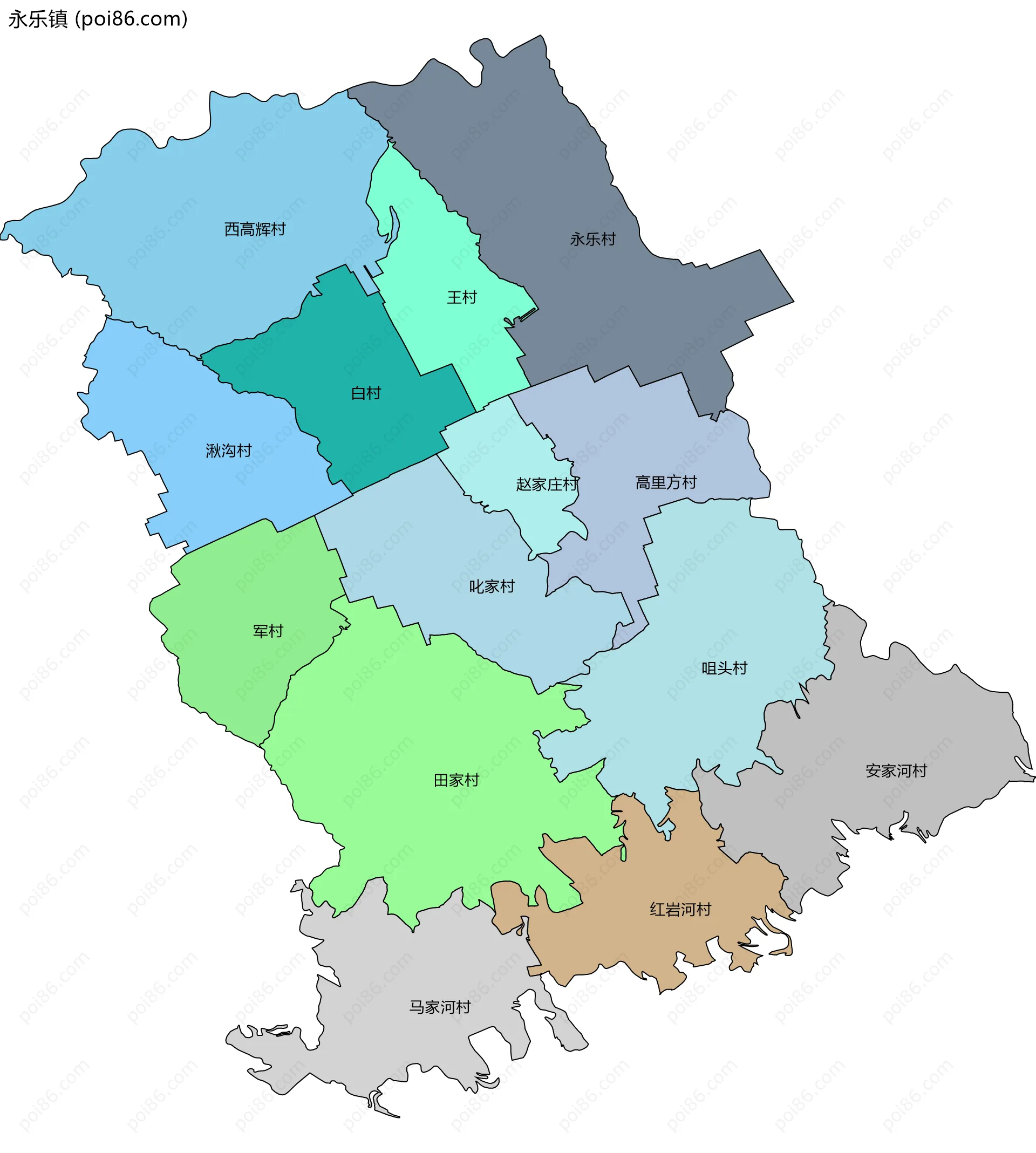 永乐镇边界地图(五级行政区划)