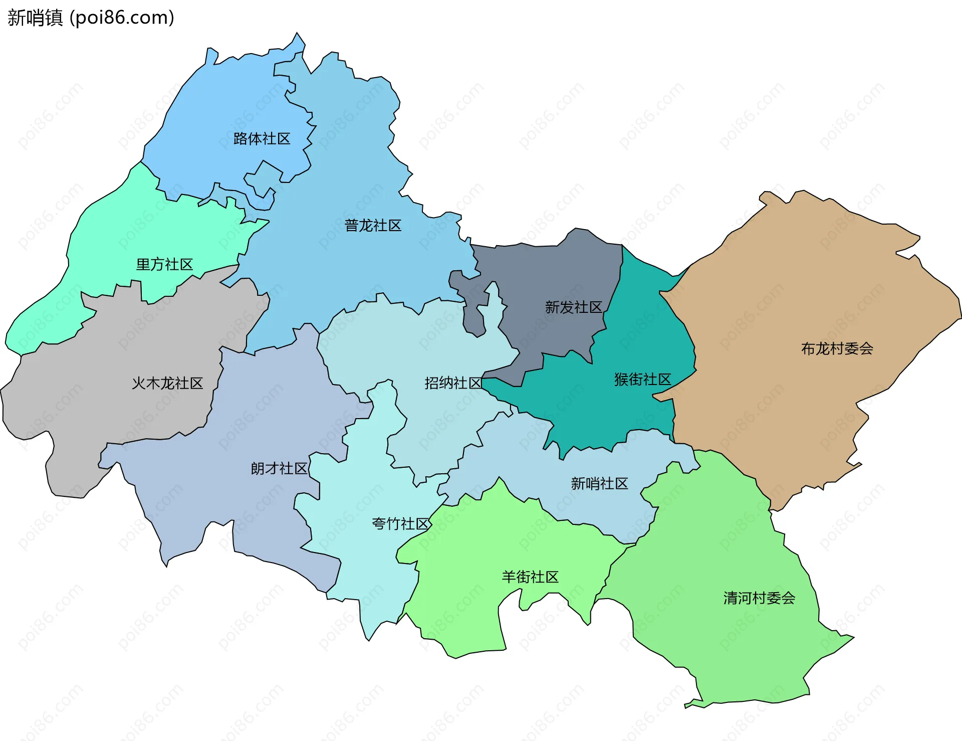 新哨镇边界地图(五级行政区划)
