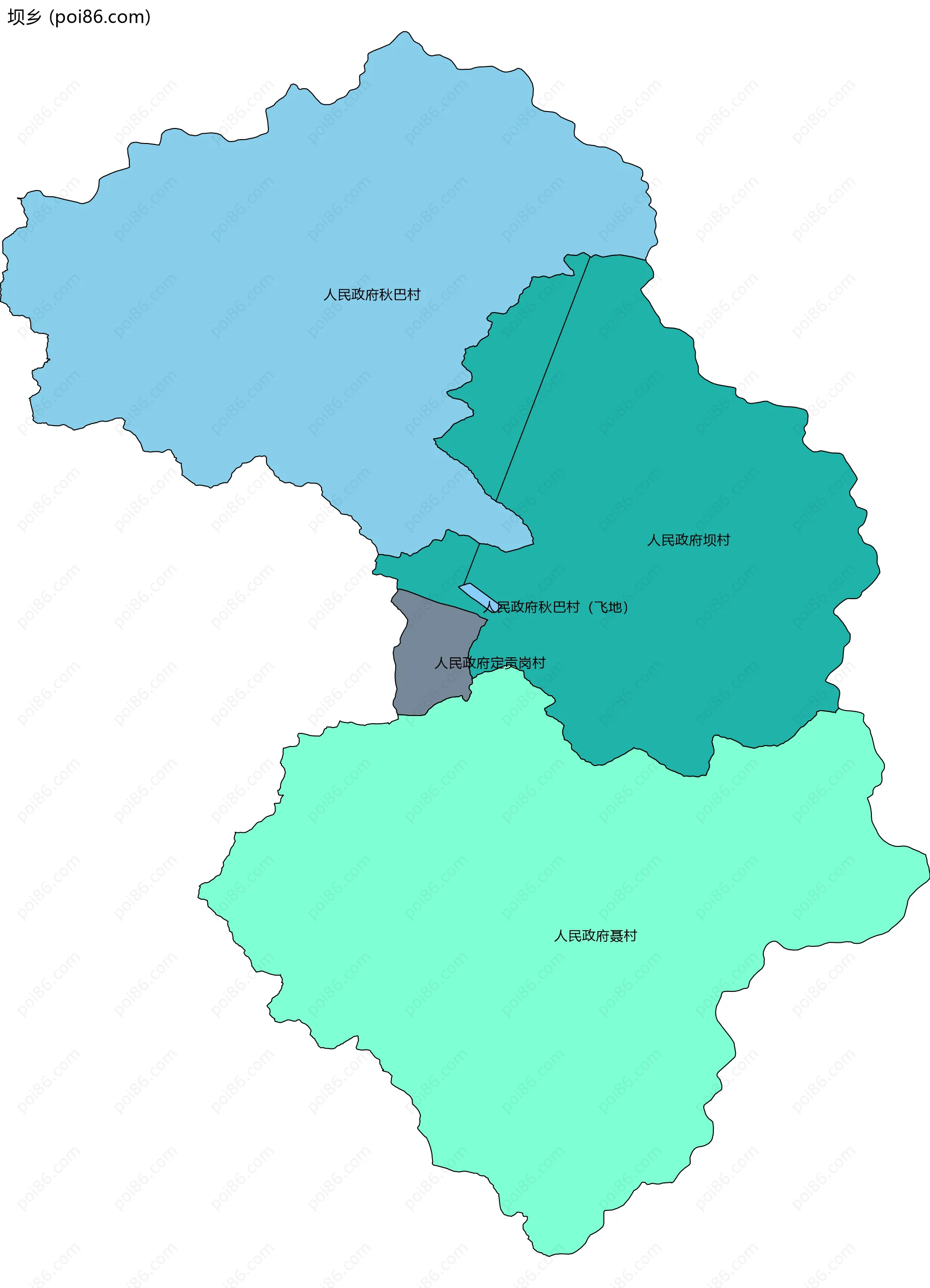 坝乡边界地图(五级行政区划)