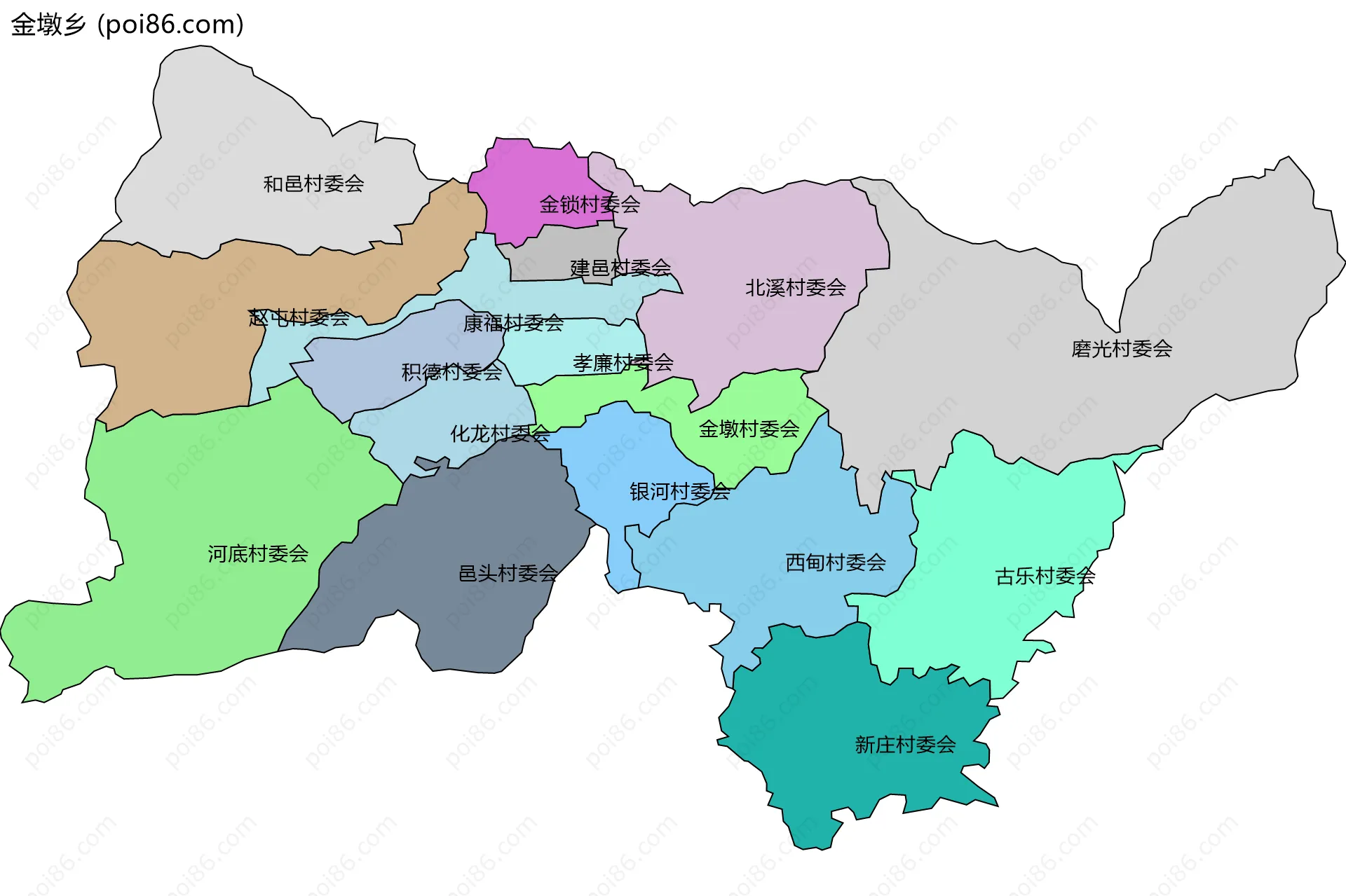 金墩乡边界地图(五级行政区划)