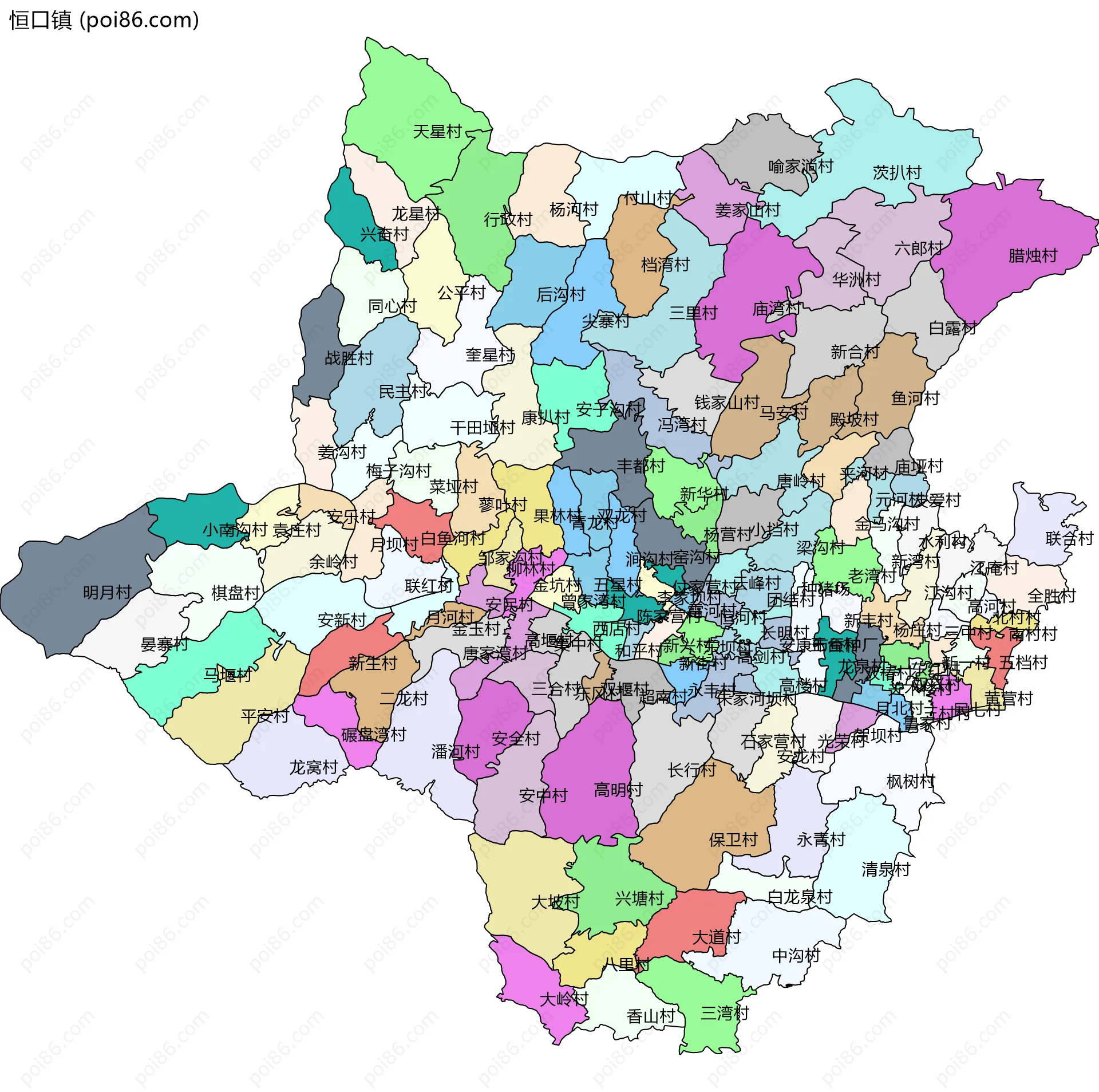 恒口镇边界地图(五级行政区划)