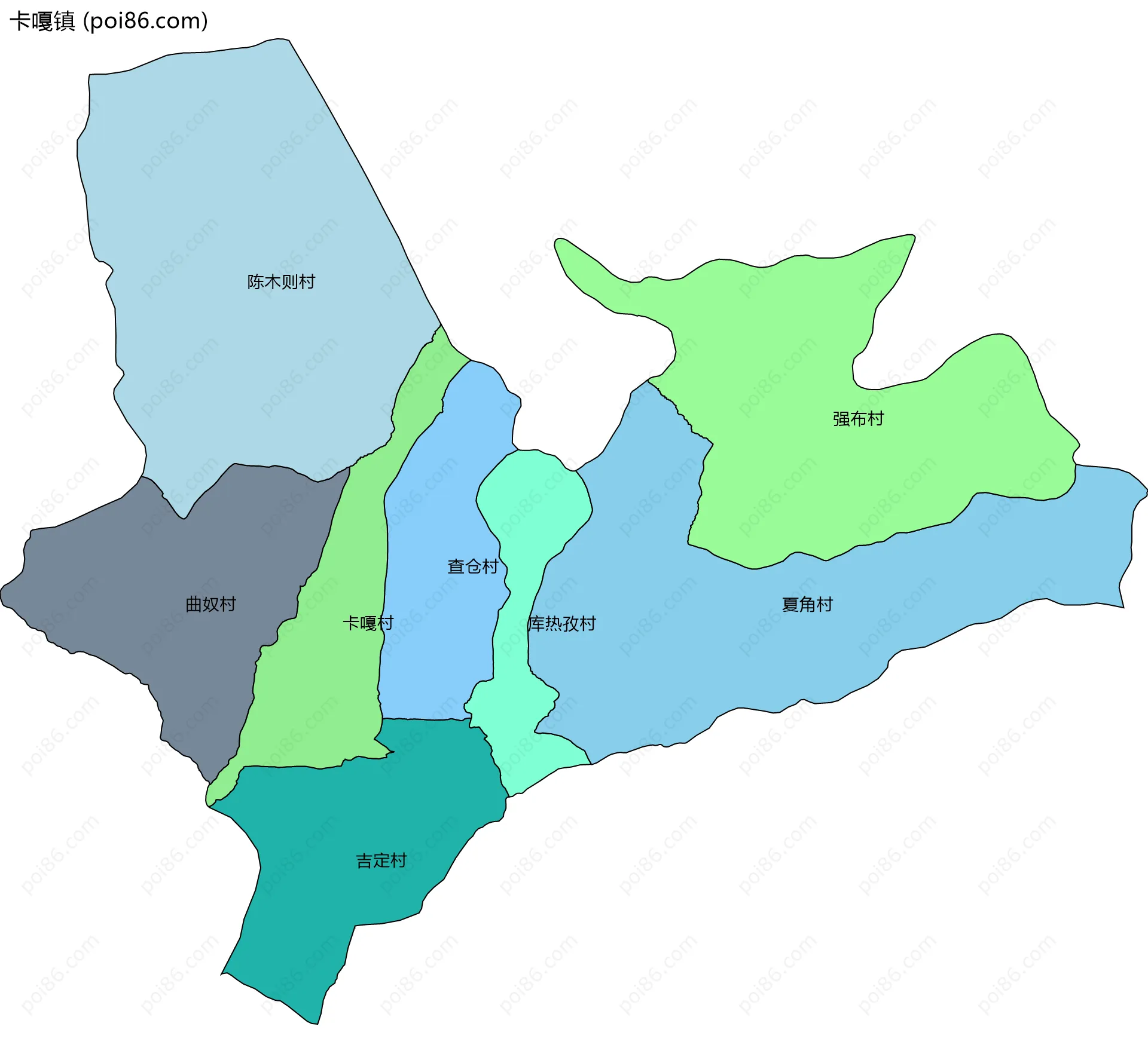 卡嘎镇边界地图(五级行政区划)