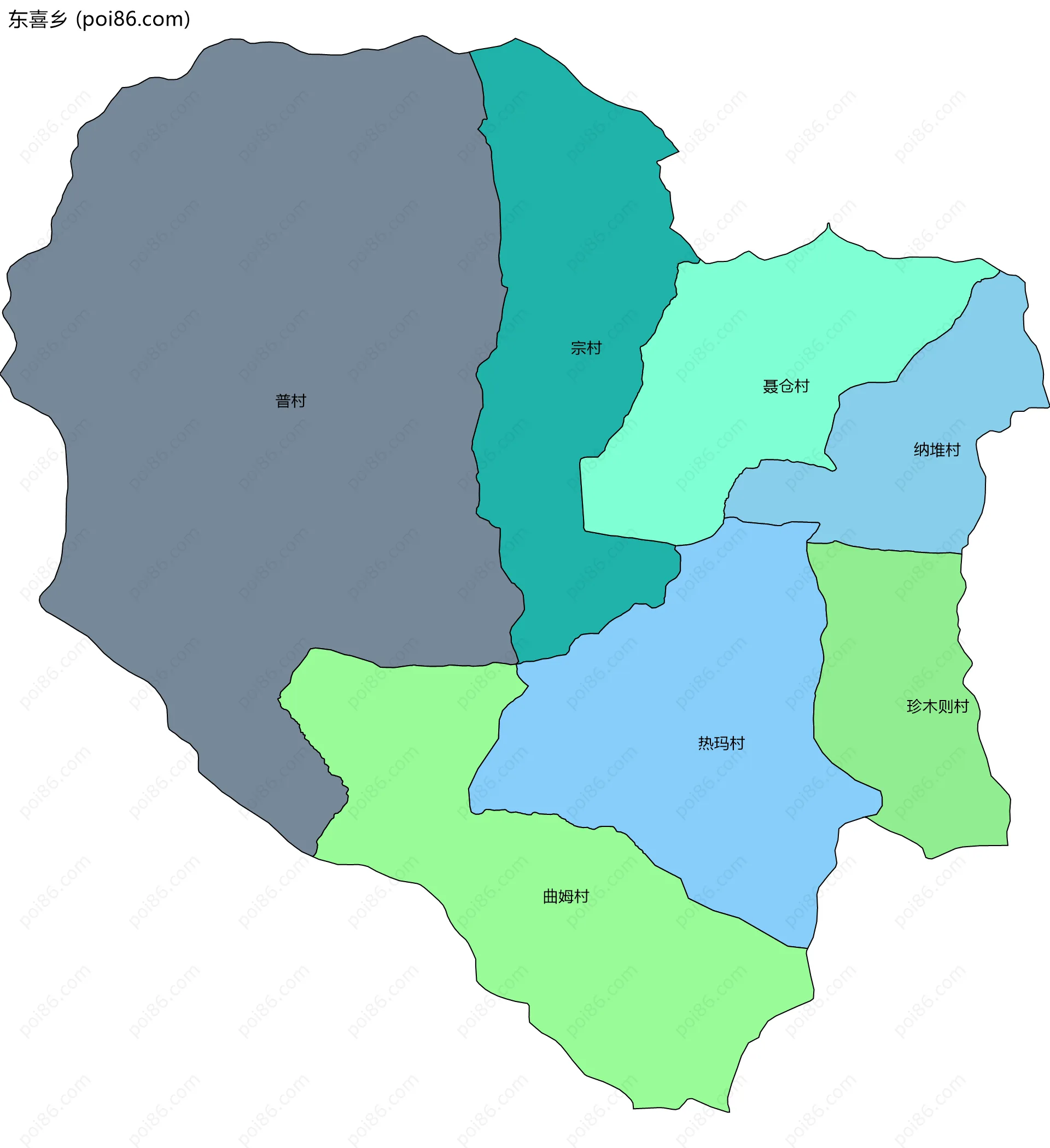 东喜乡边界地图(五级行政区划)