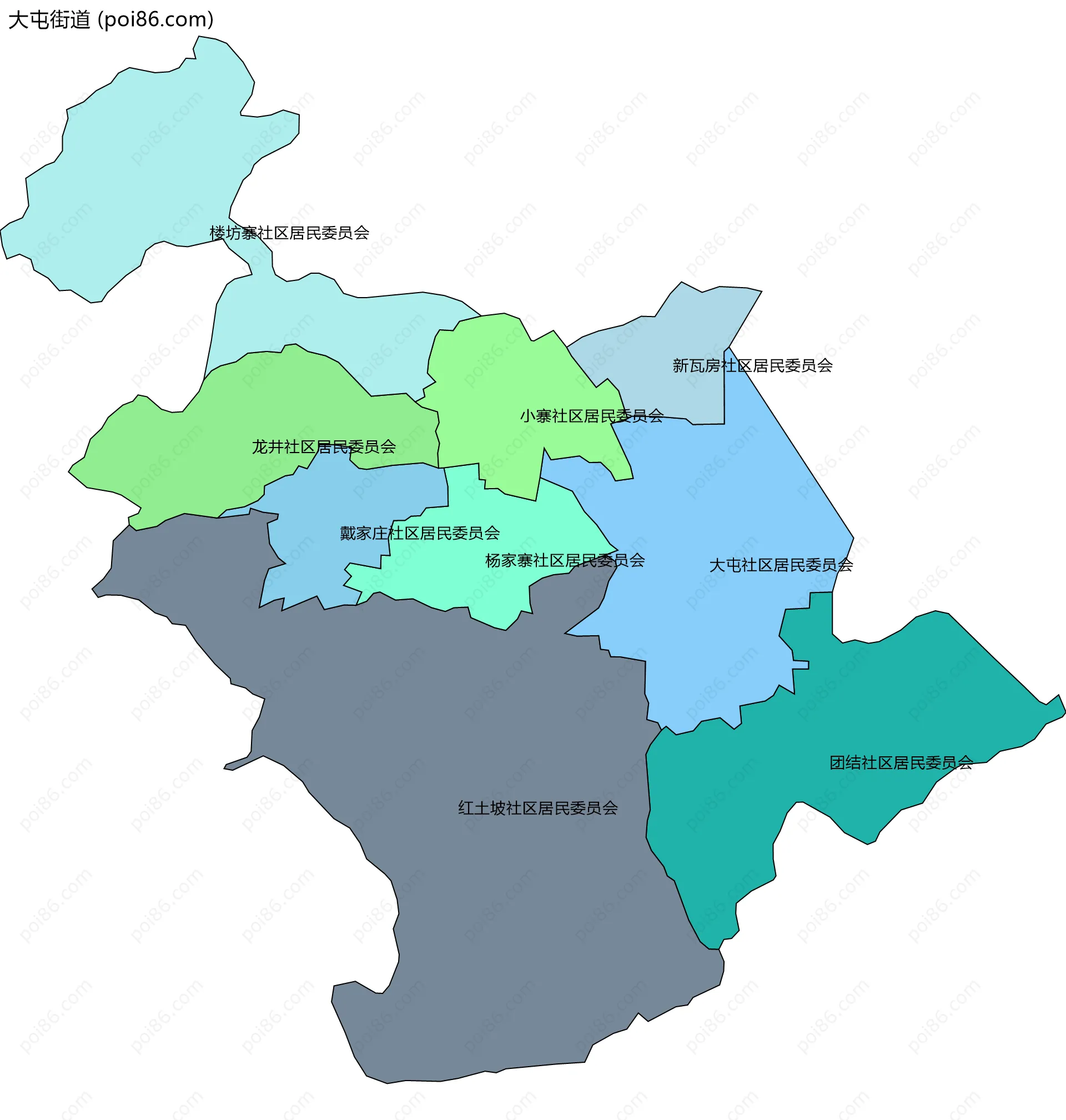 大屯街道边界地图(五级行政区划)