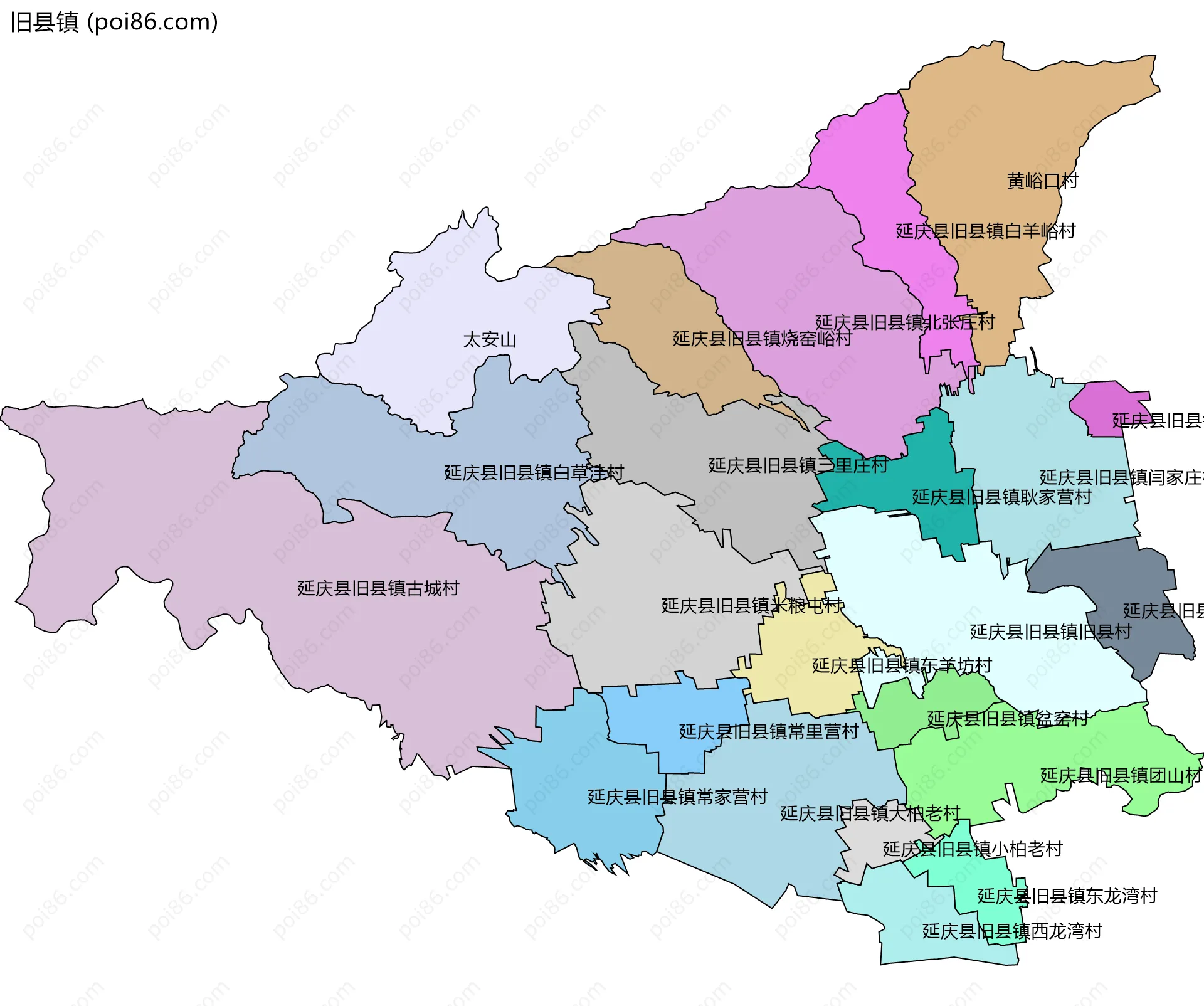 旧县镇边界地图(五级行政区划)