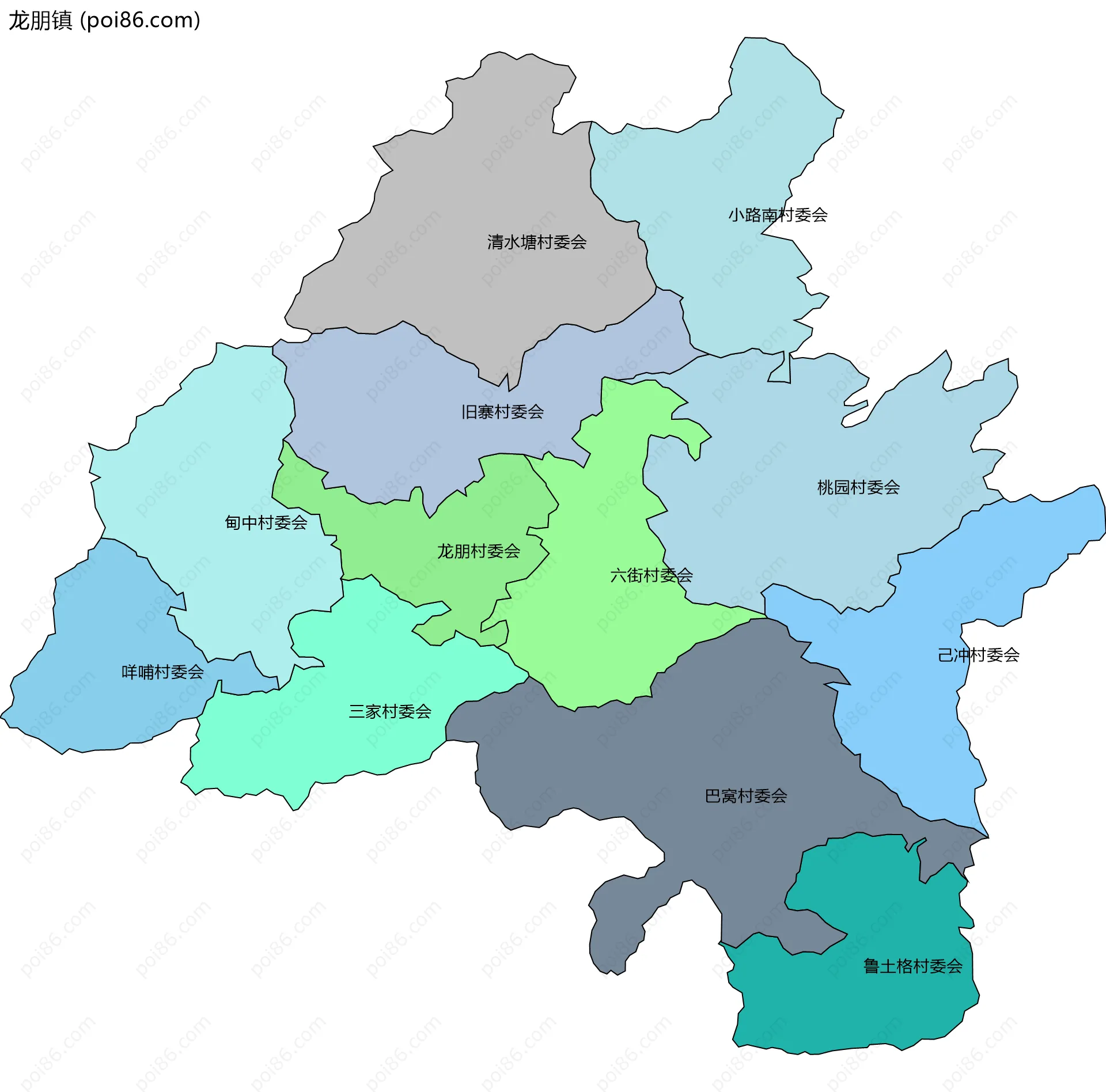 龙朋镇边界地图(五级行政区划)