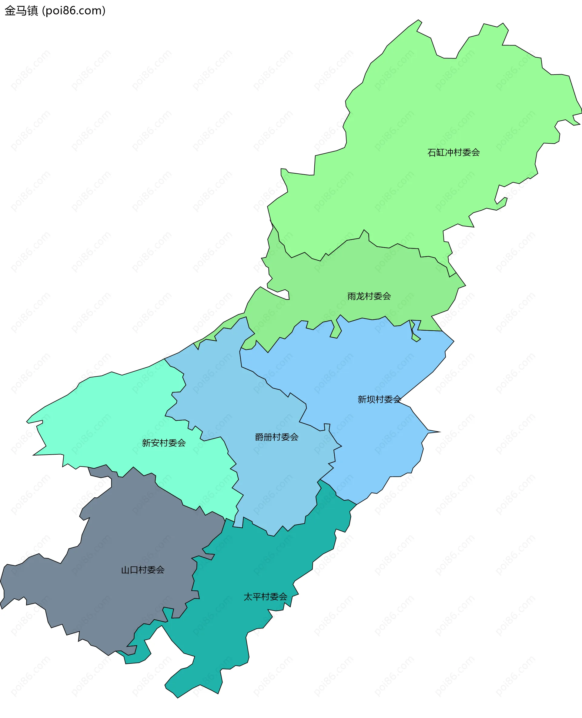 金马镇边界地图(五级行政区划)