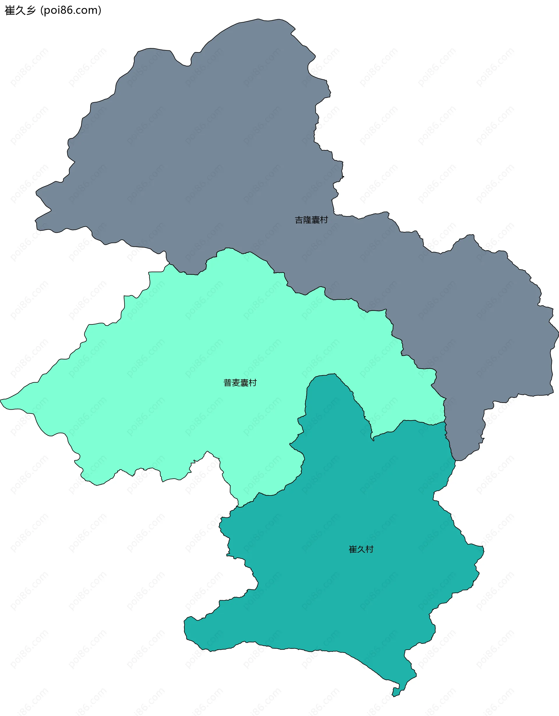 崔久乡边界地图(五级行政区划)