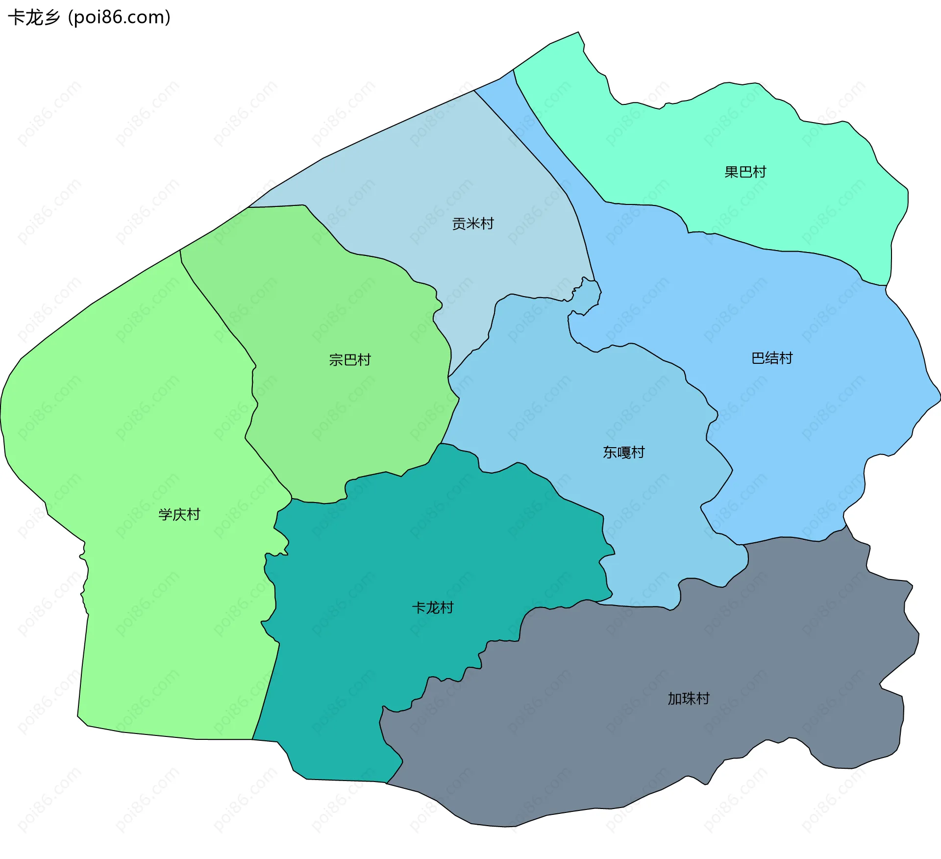卡龙乡边界地图(五级行政区划)