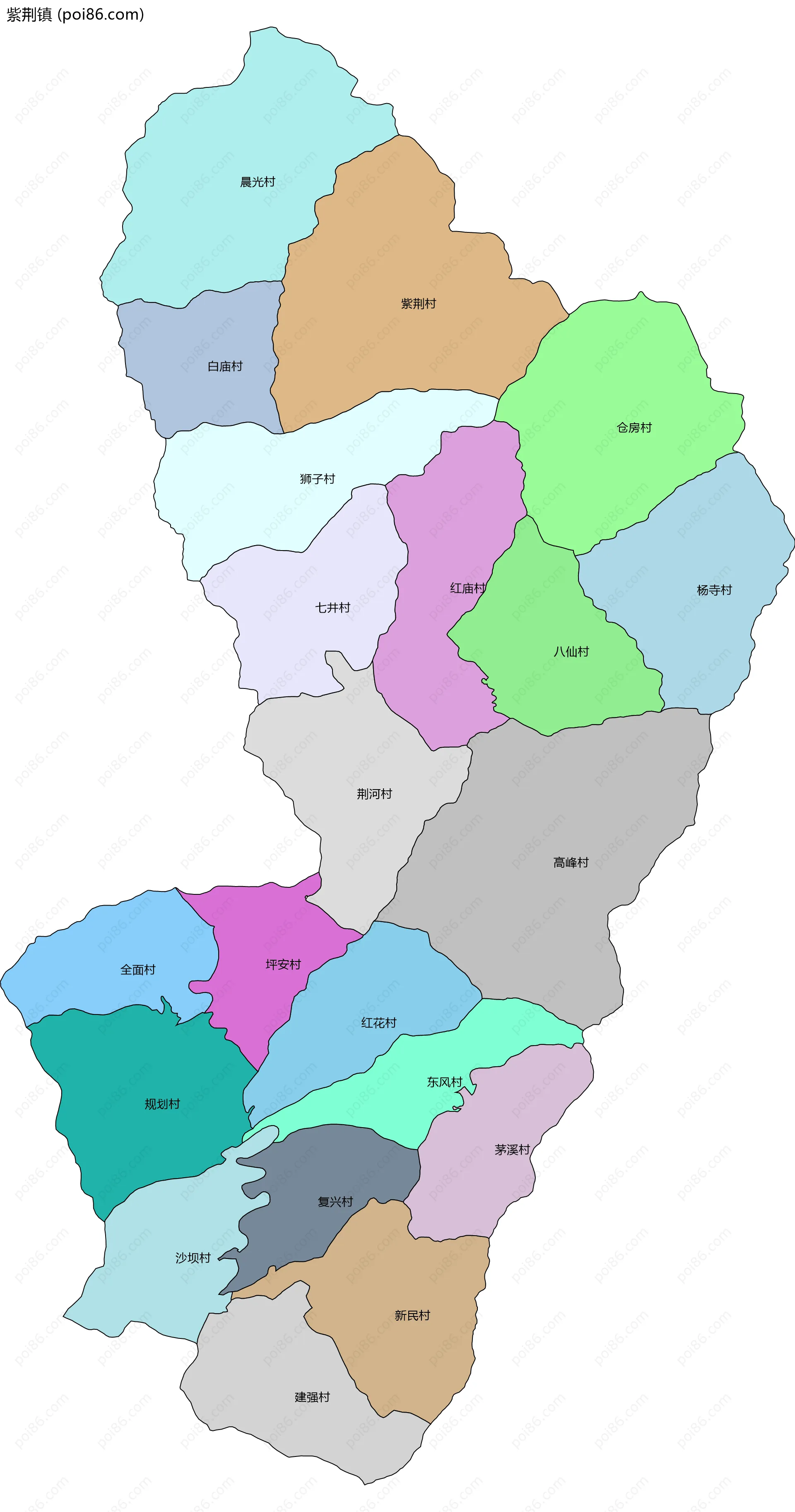 紫荆镇边界地图(五级行政区划)