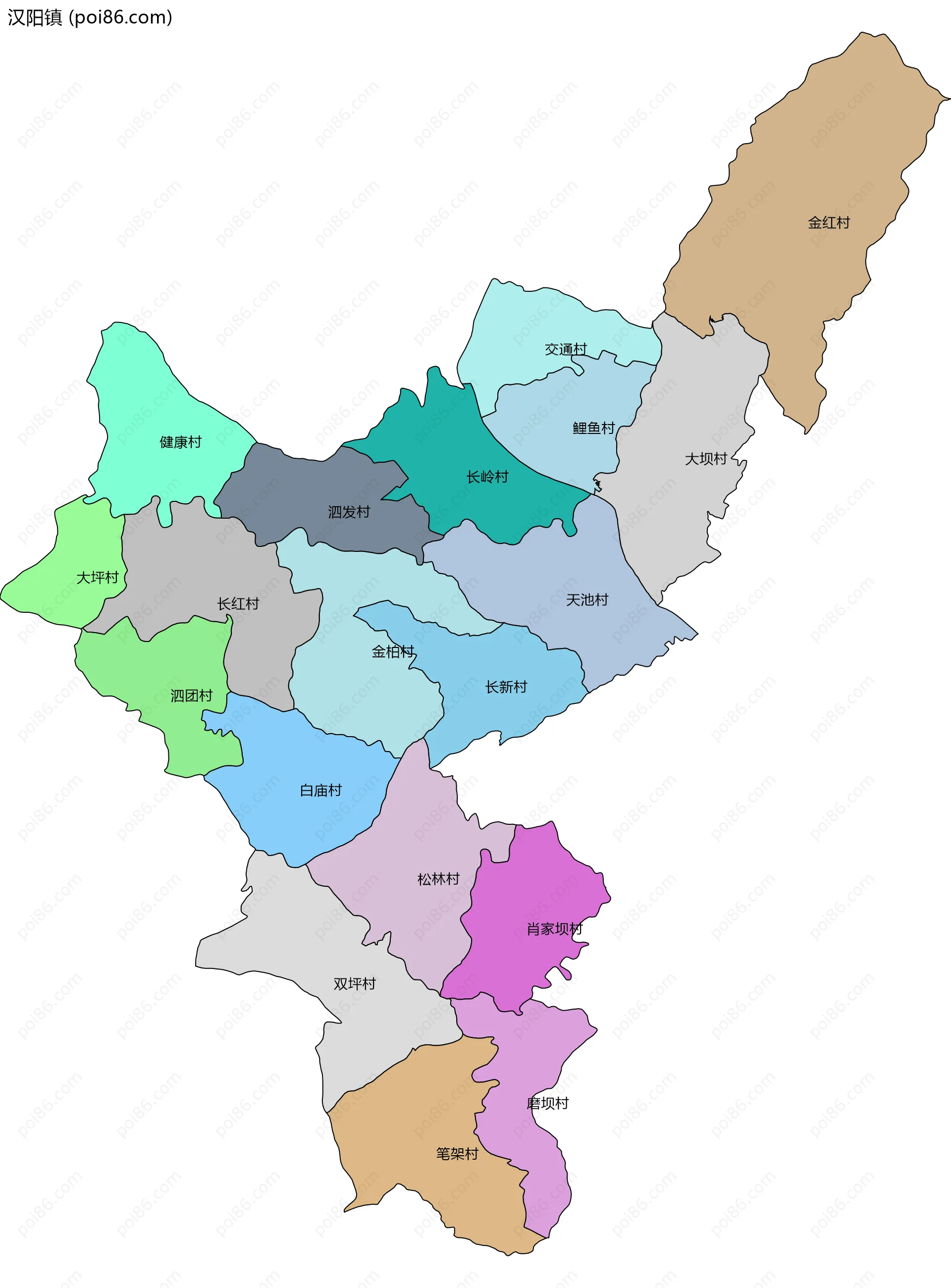 汉阳镇边界地图(五级行政区划)