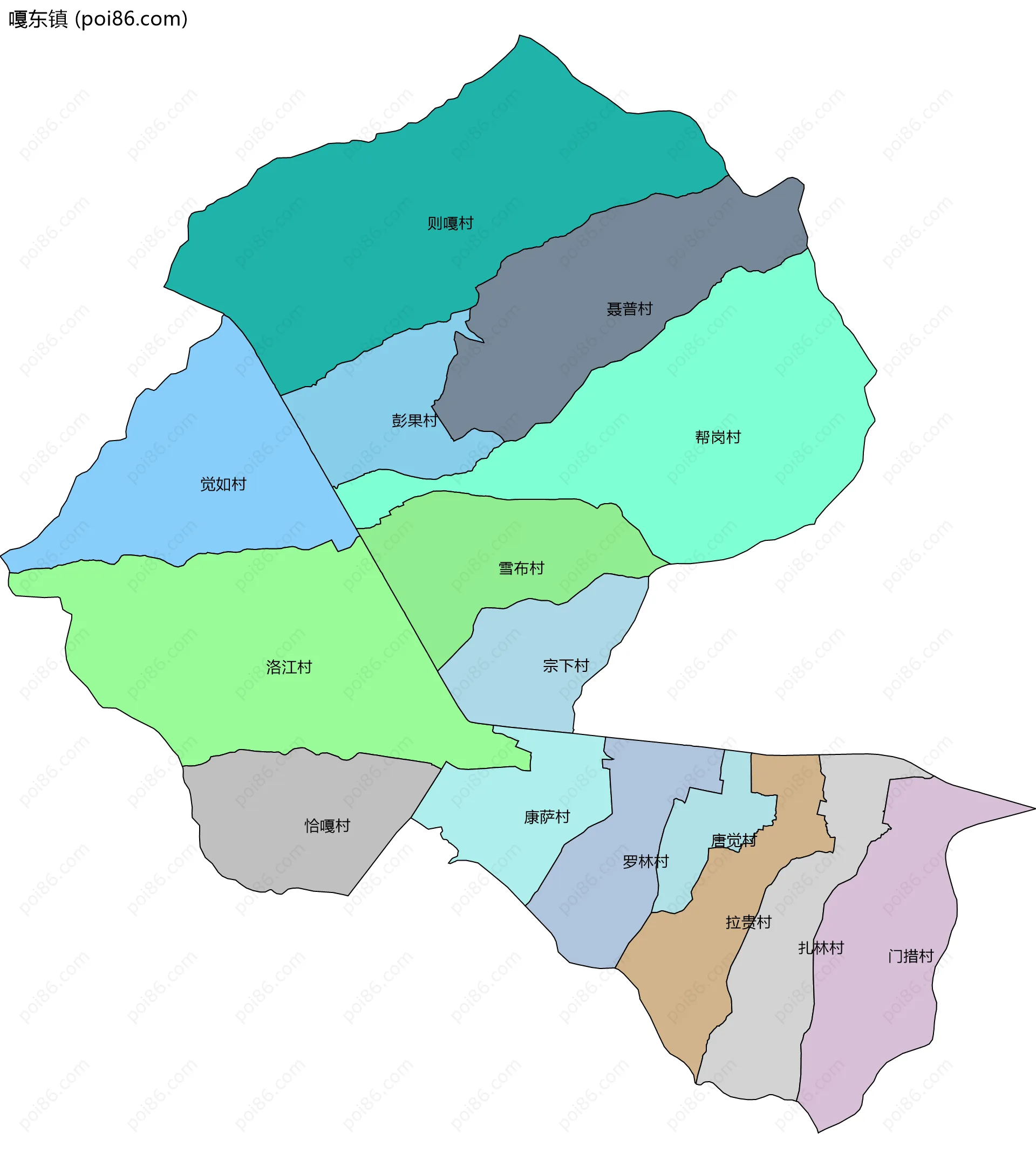 嘎东镇边界地图(五级行政区划)