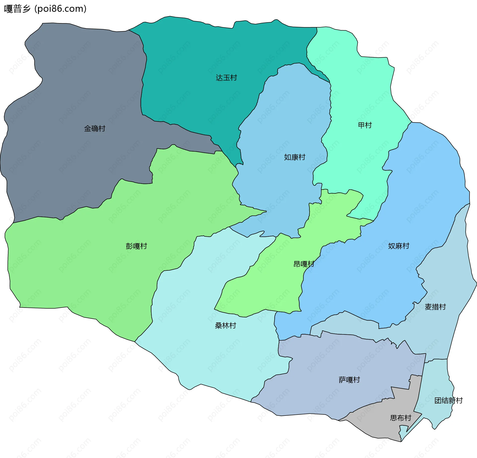 嘎普乡边界地图(五级行政区划)