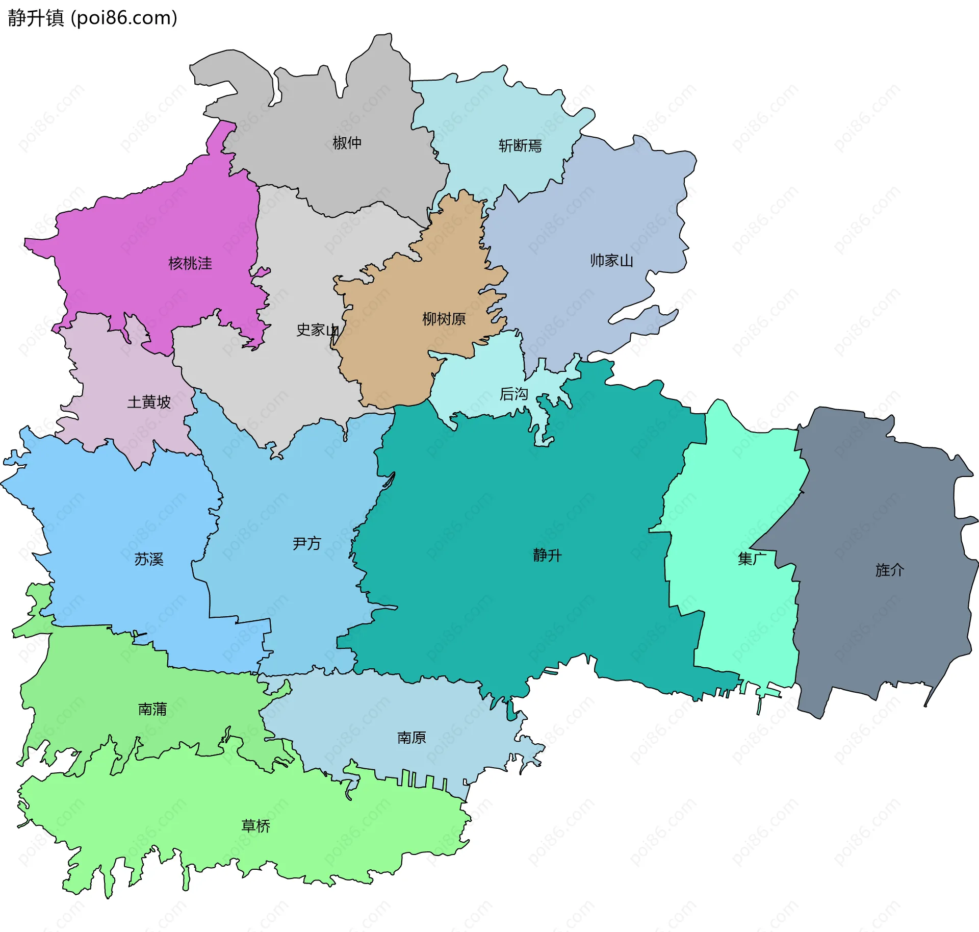 静升镇边界地图(五级行政区划)