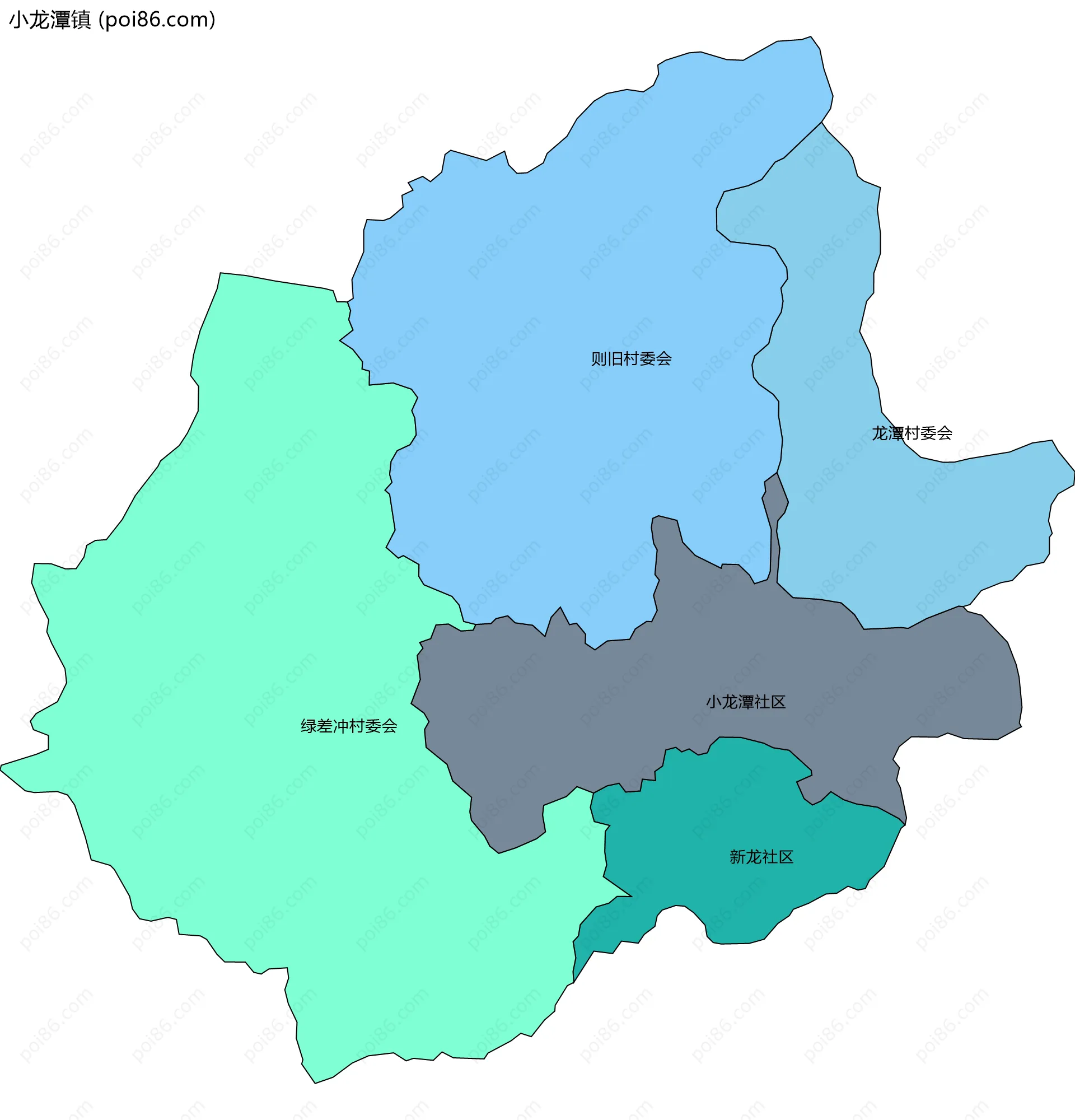 小龙潭镇边界地图(五级行政区划)