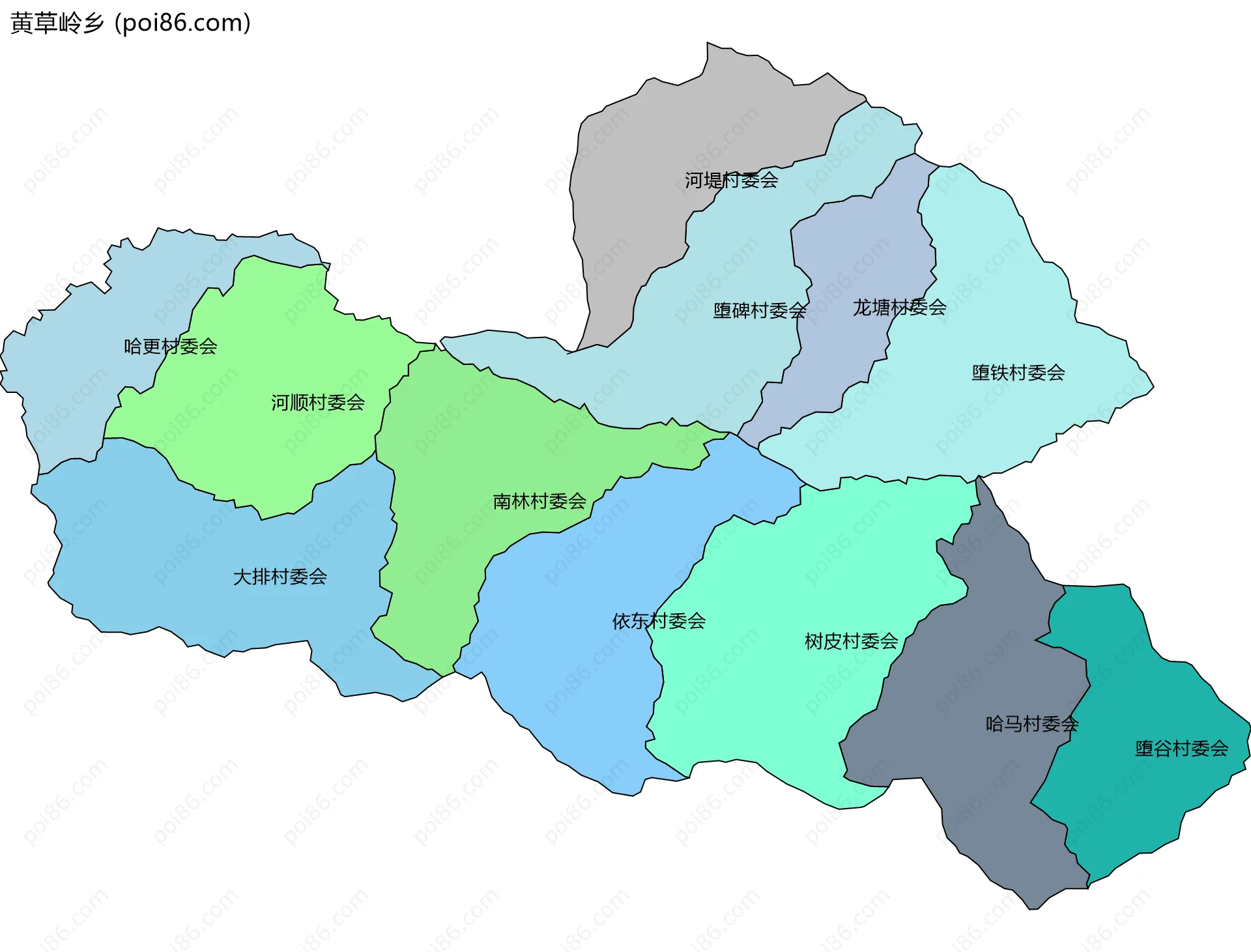 黄草岭乡边界地图(五级行政区划)