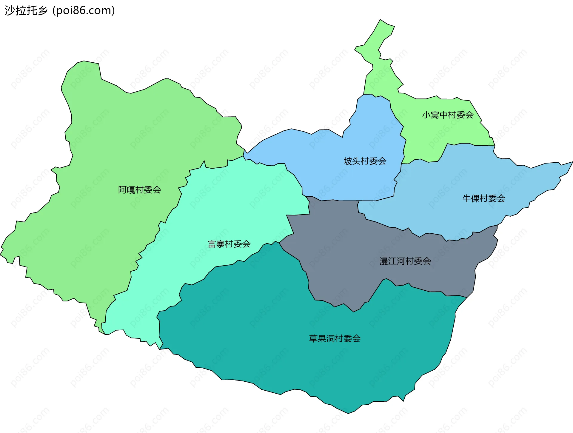 沙拉托乡边界地图(五级行政区划)