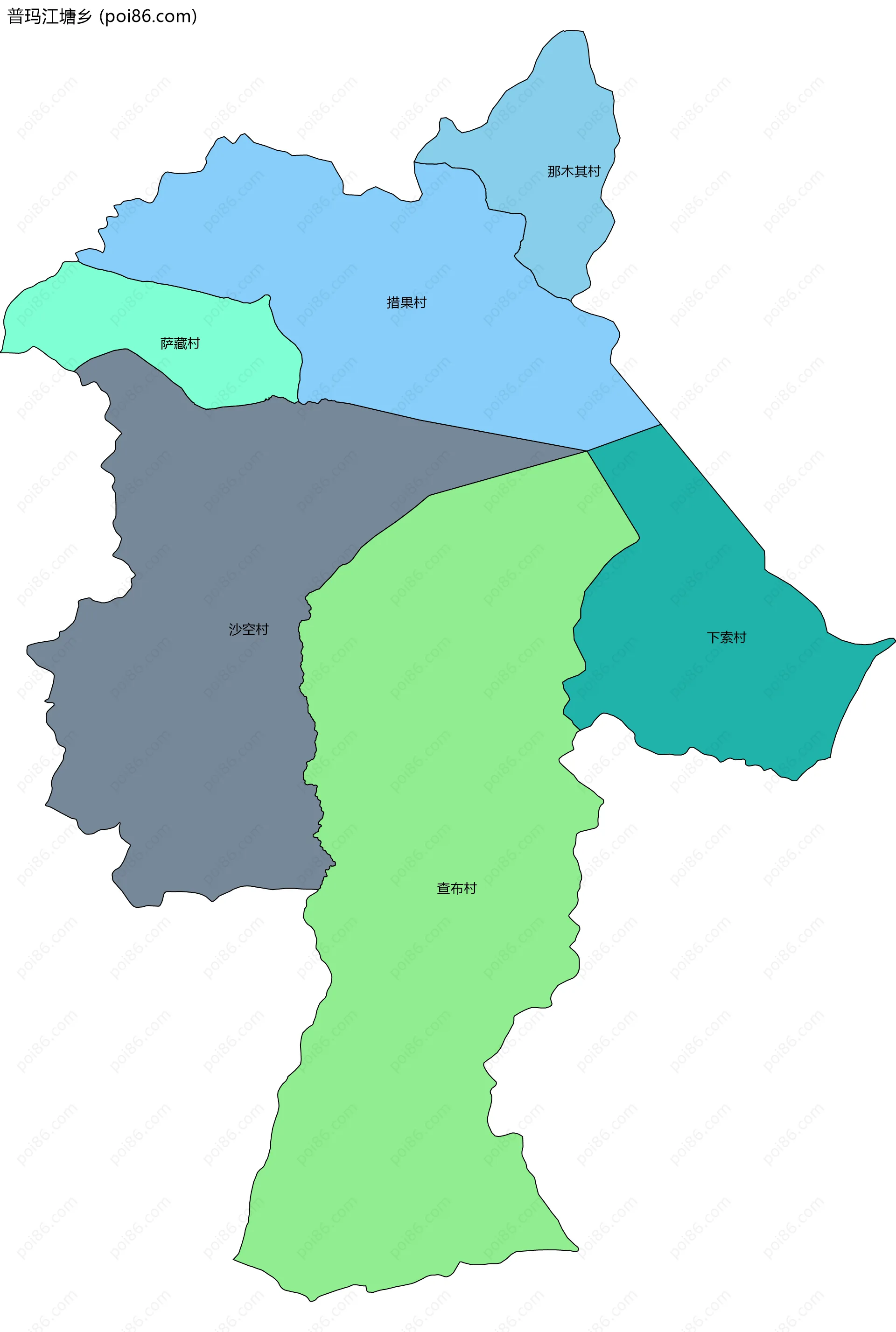 普玛江塘乡边界地图(五级行政区划)