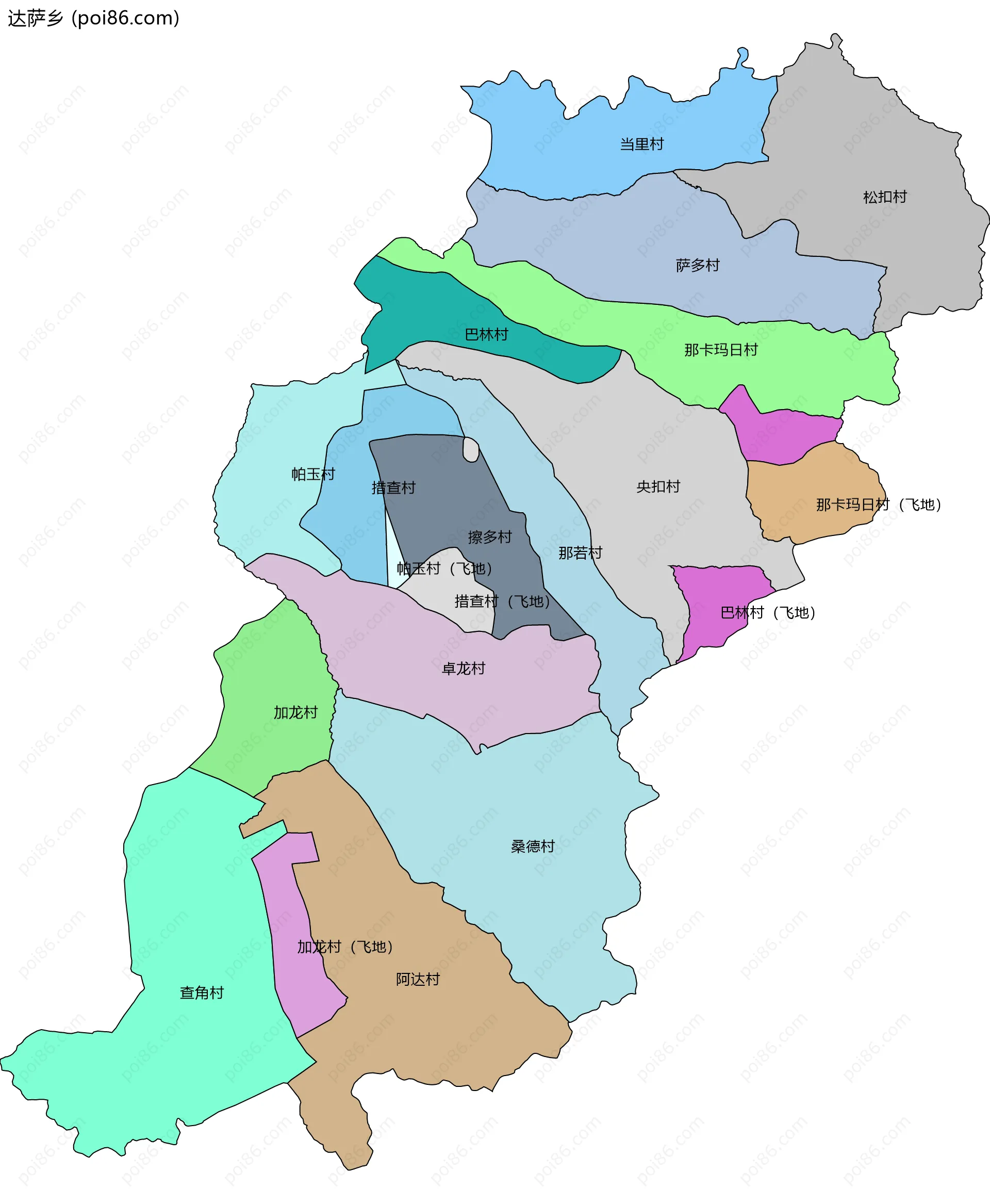 达萨乡边界地图(五级行政区划)