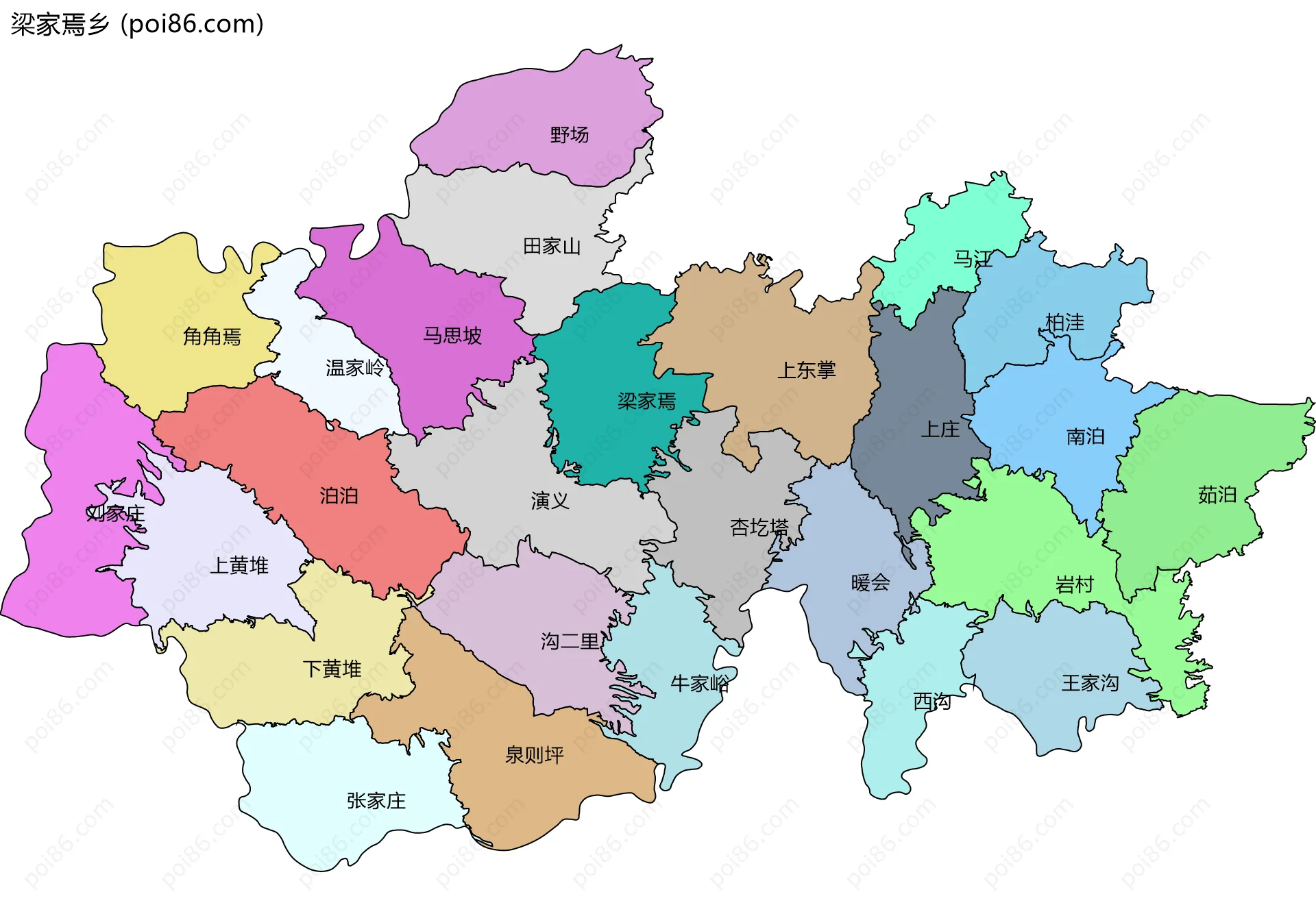 梁家焉乡边界地图(五级行政区划)