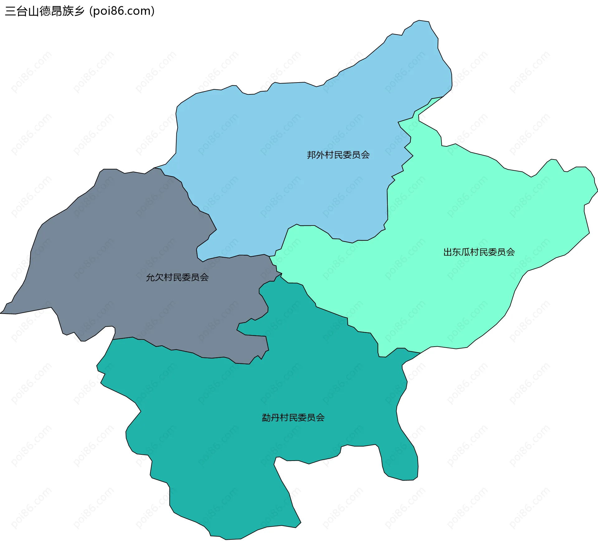 三台山德昂族乡边界地图(五级行政区划)