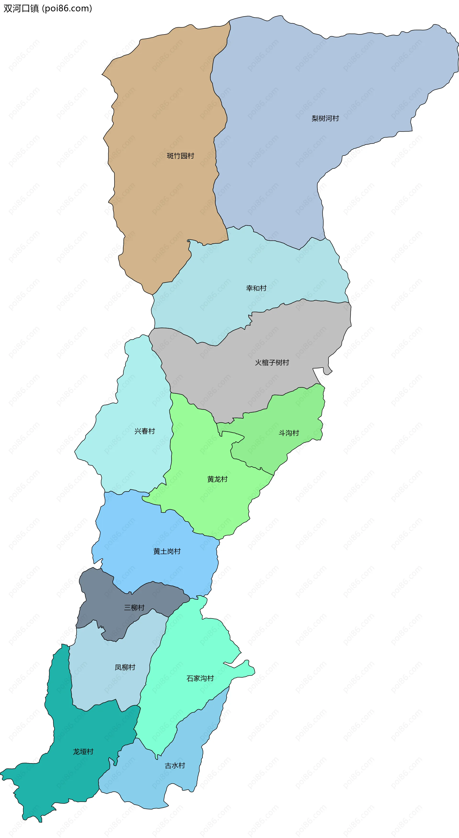 双河口镇边界地图(五级行政区划)